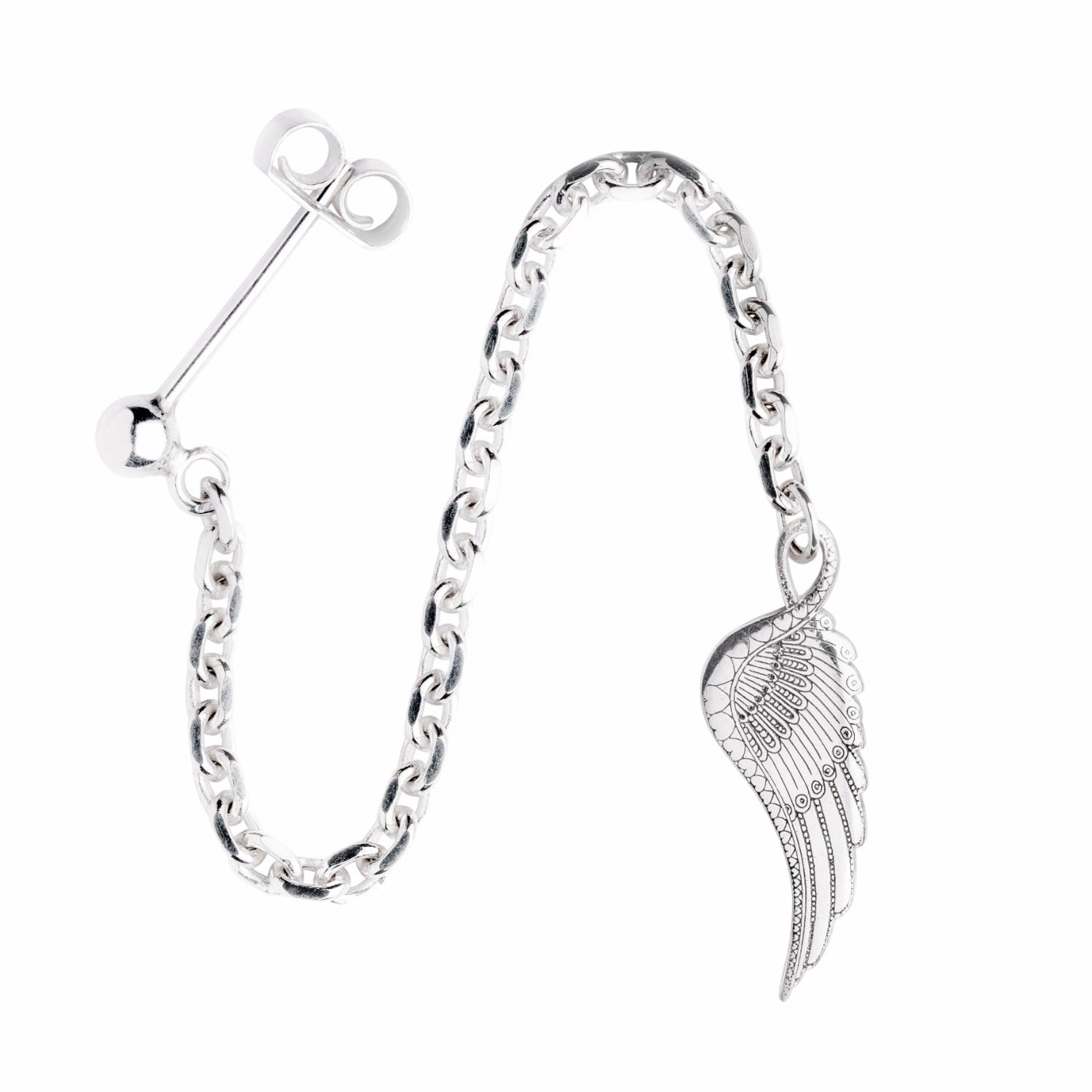 Silver Wing Single Long Drop Earring