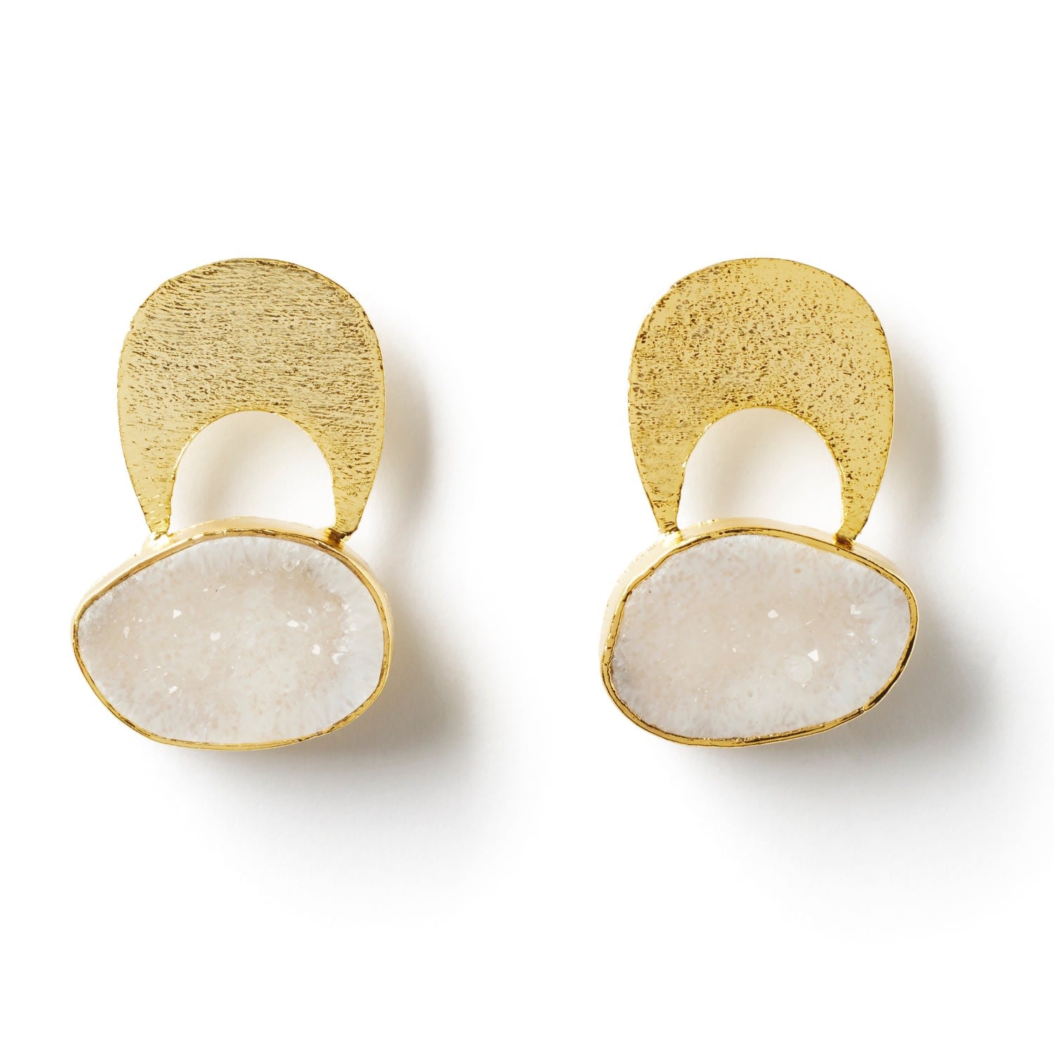 Quietly Confident White Agate Crystal Gold Earrings