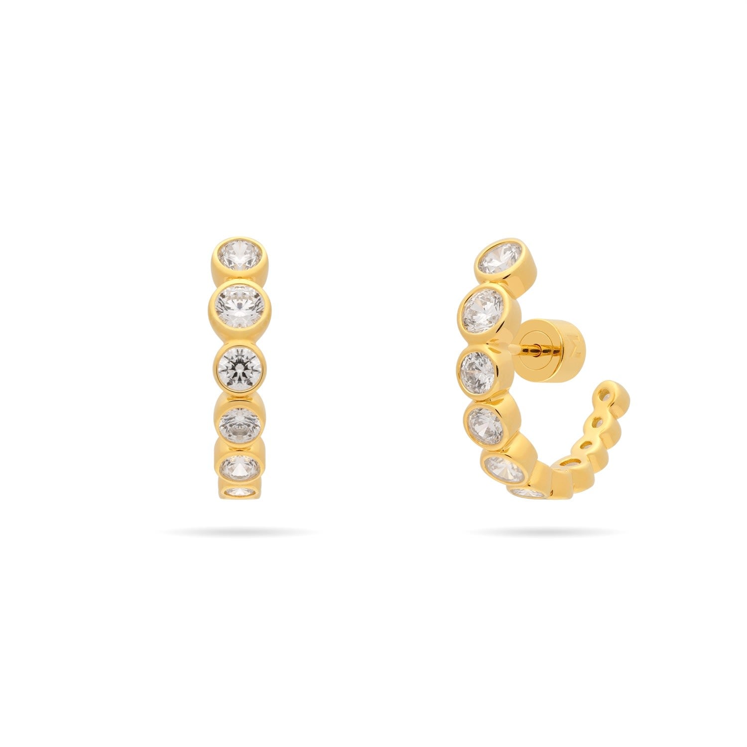 Graduated Bezel Set Cz Huggie Earrings - Gold