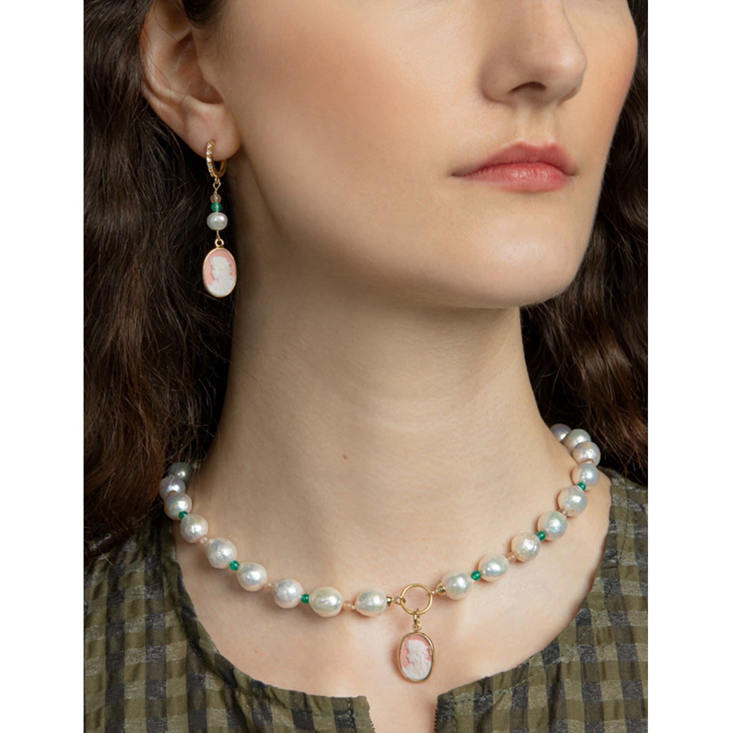 Little Lovelies Gold-Plated Pearl & Bead Pink Cameo Necklace