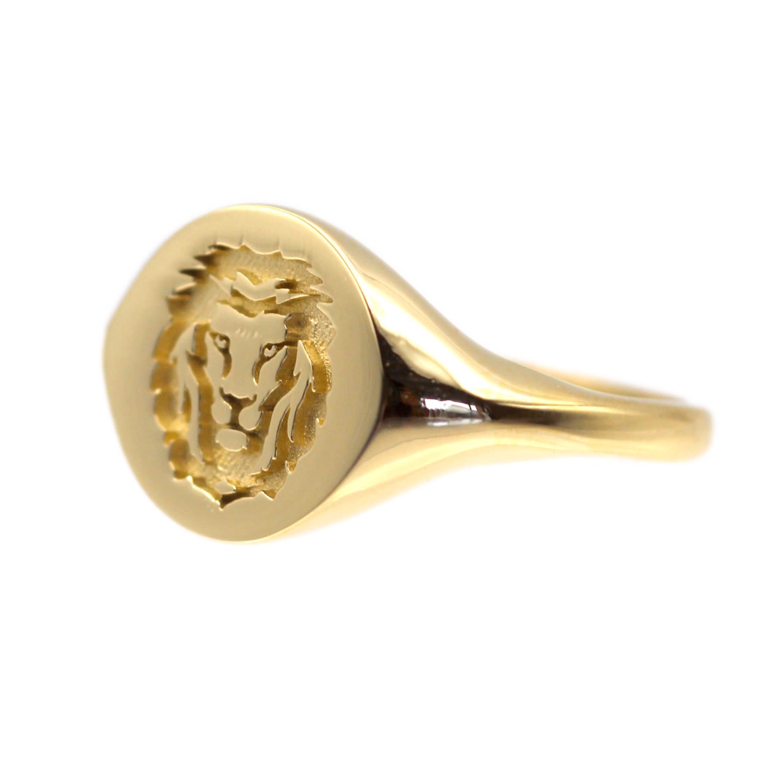 Lion Signet Yellow Solid Gold Ring By Handmade