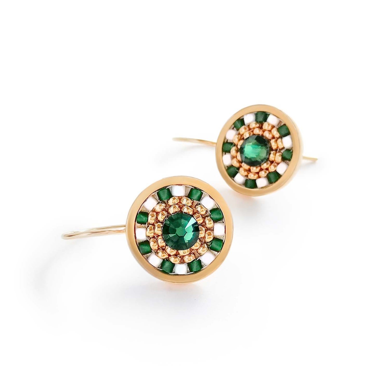Striped Medallion Drop Earrings - Emerald