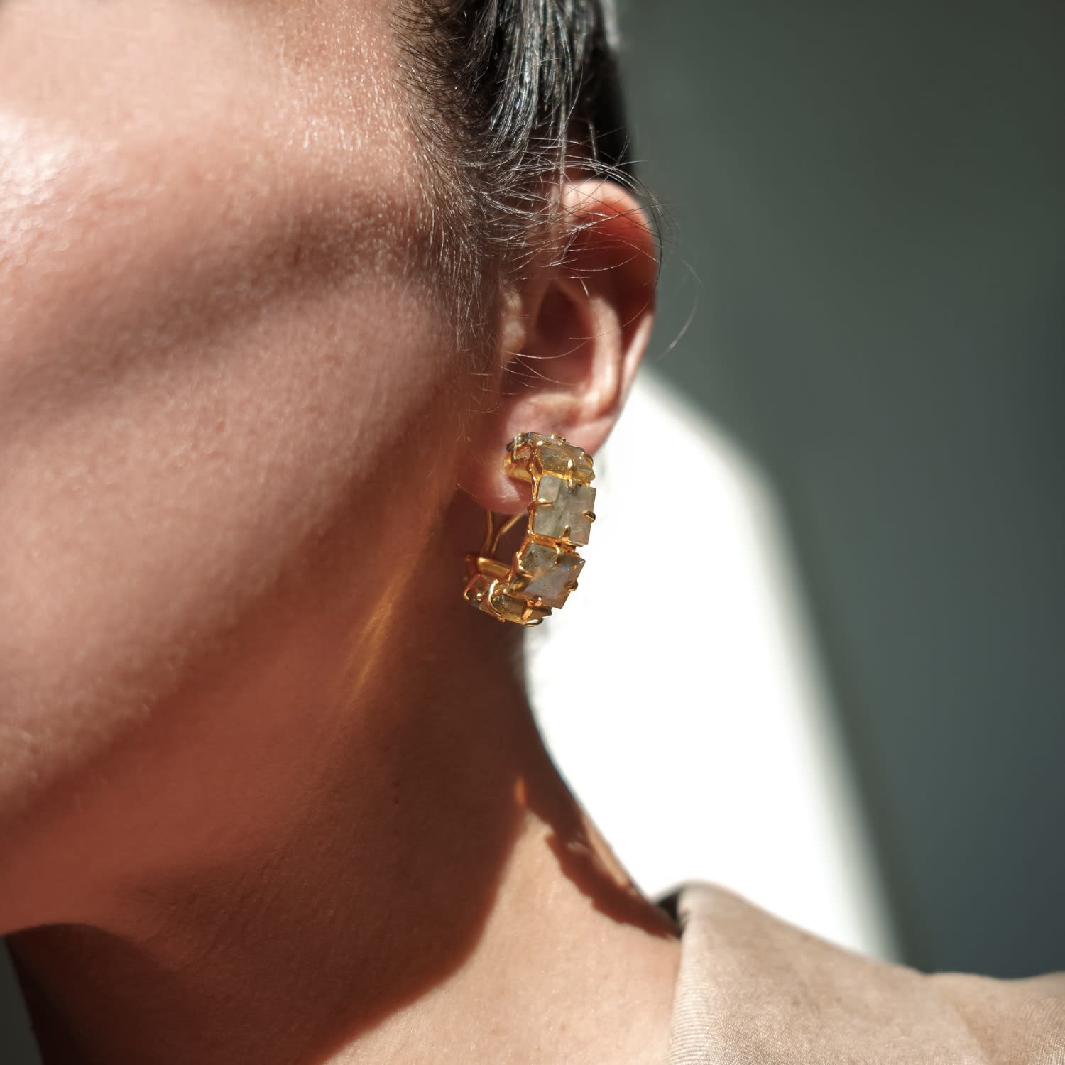 Alanna Hoops Labradorite Pierced