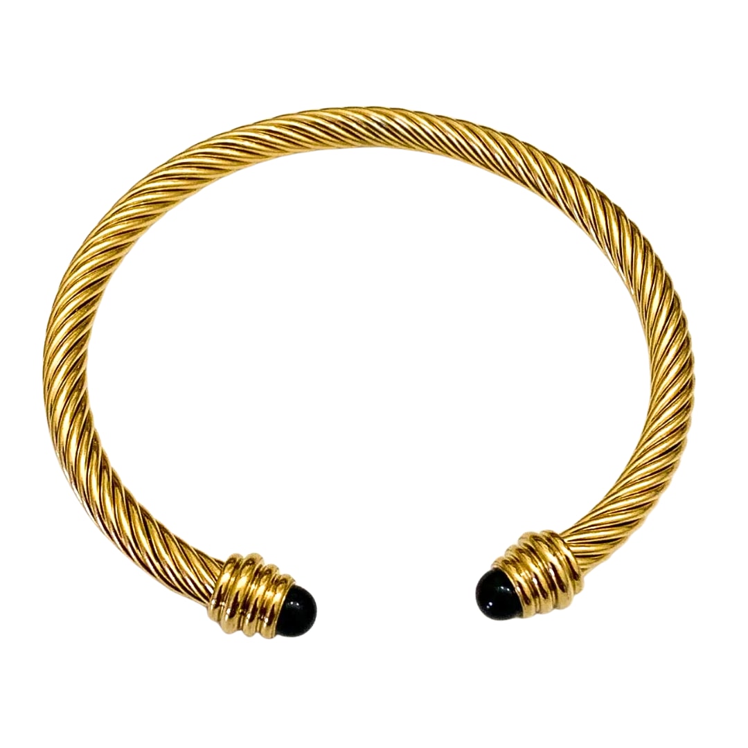 Gold Twist Onyx Statement Bangle