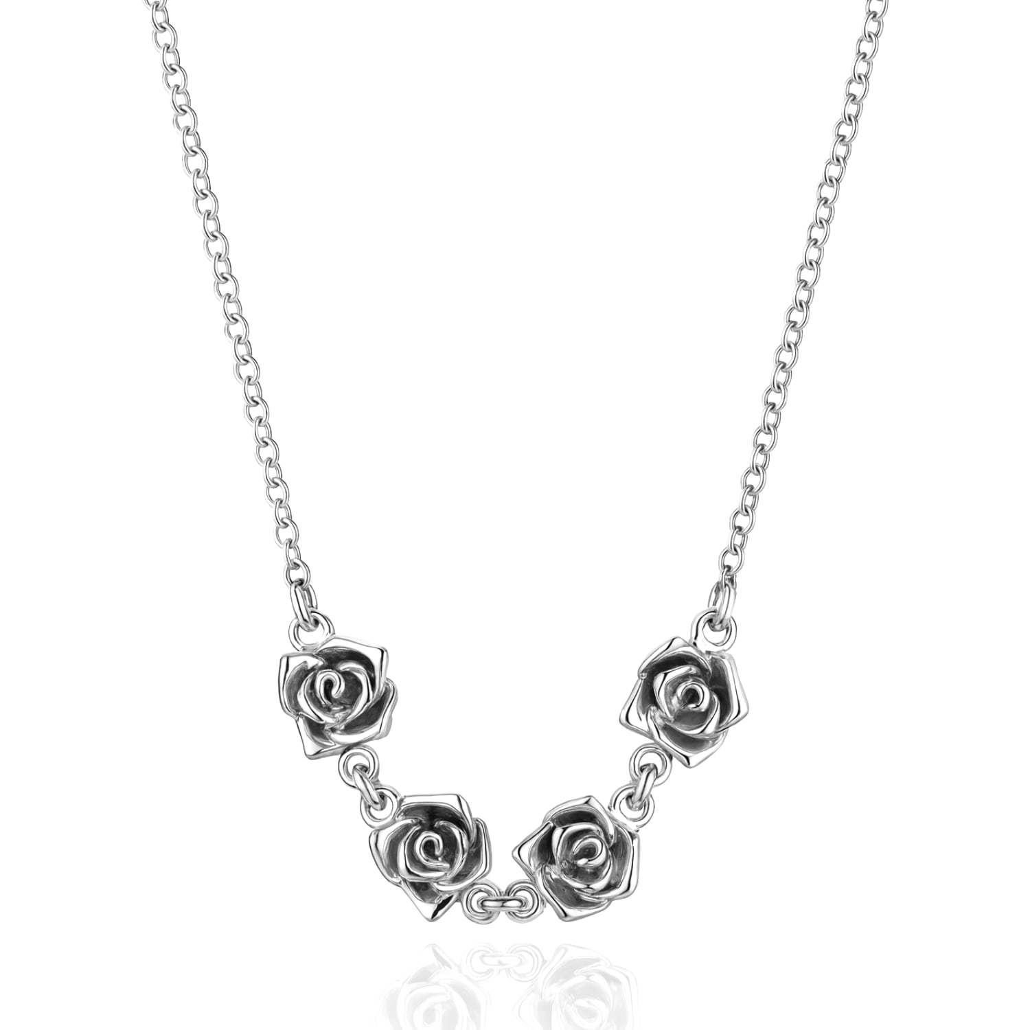 Alba Five Roses Necklace In Sterling Silver – Romantic Artisanal Style – Jewellery For Women