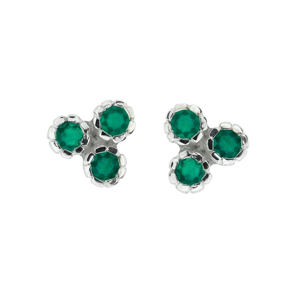 Threeni Silver Stud Earrings - Green Onyx