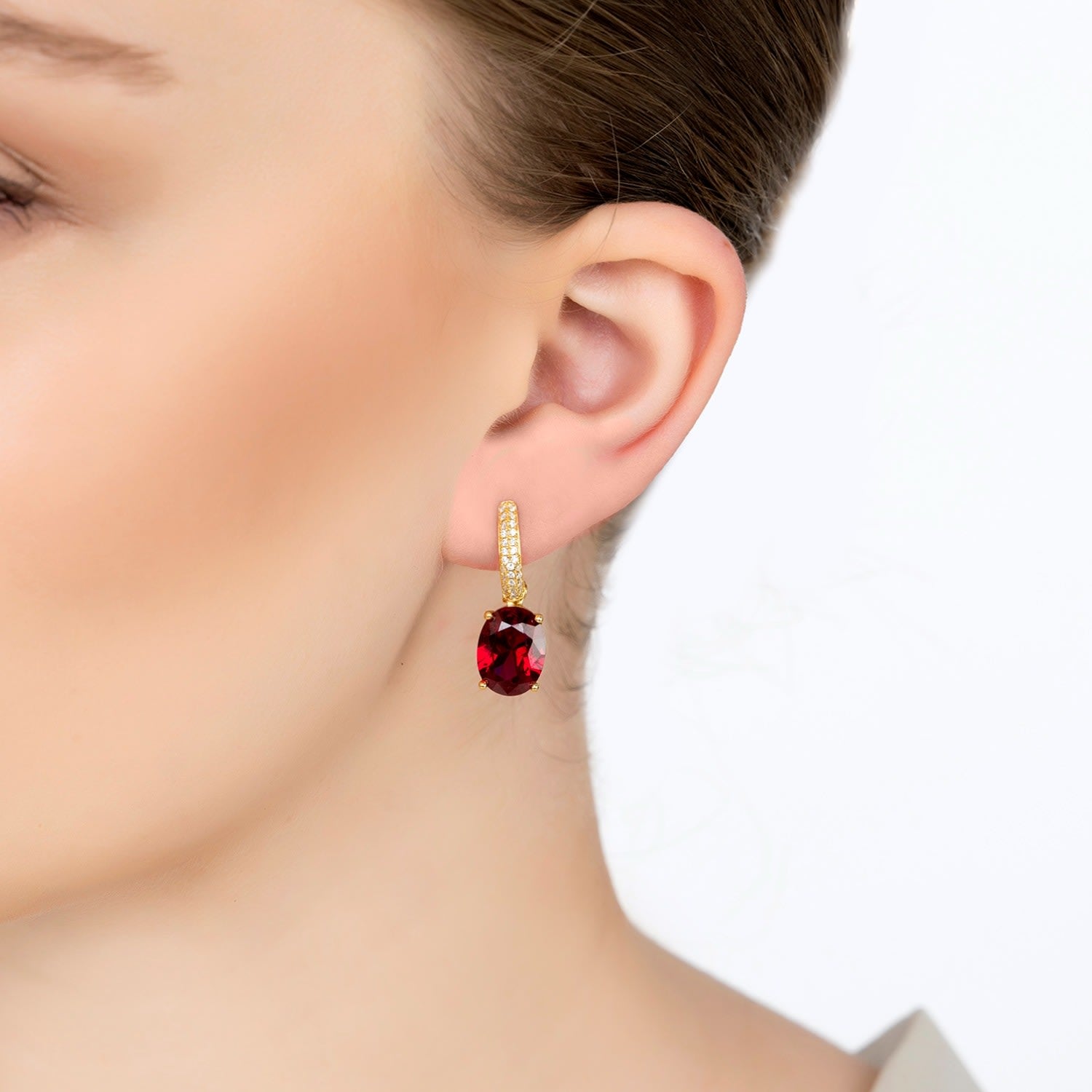 Alexandra Oval Drop Earrings Gold Ruby