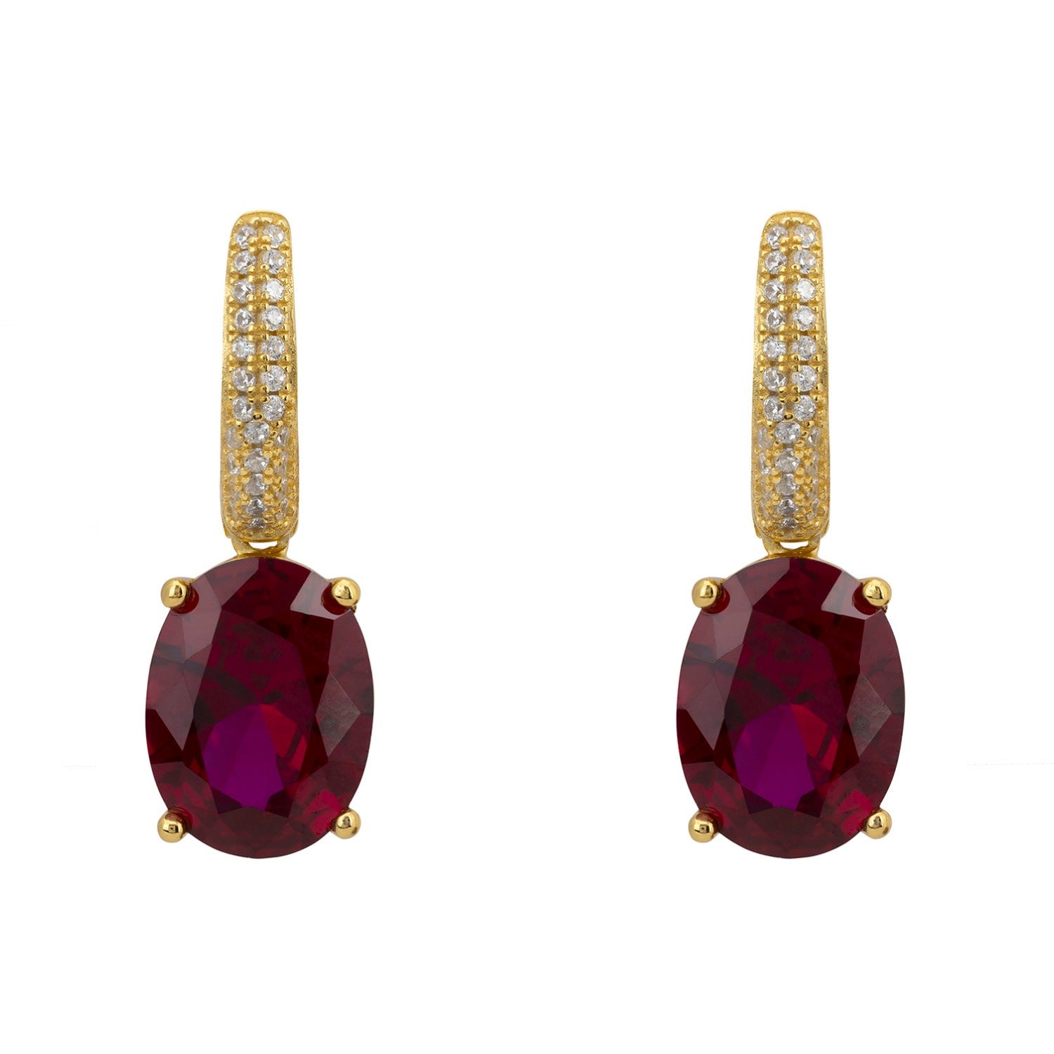 Alexandra Oval Drop Earrings Gold Ruby