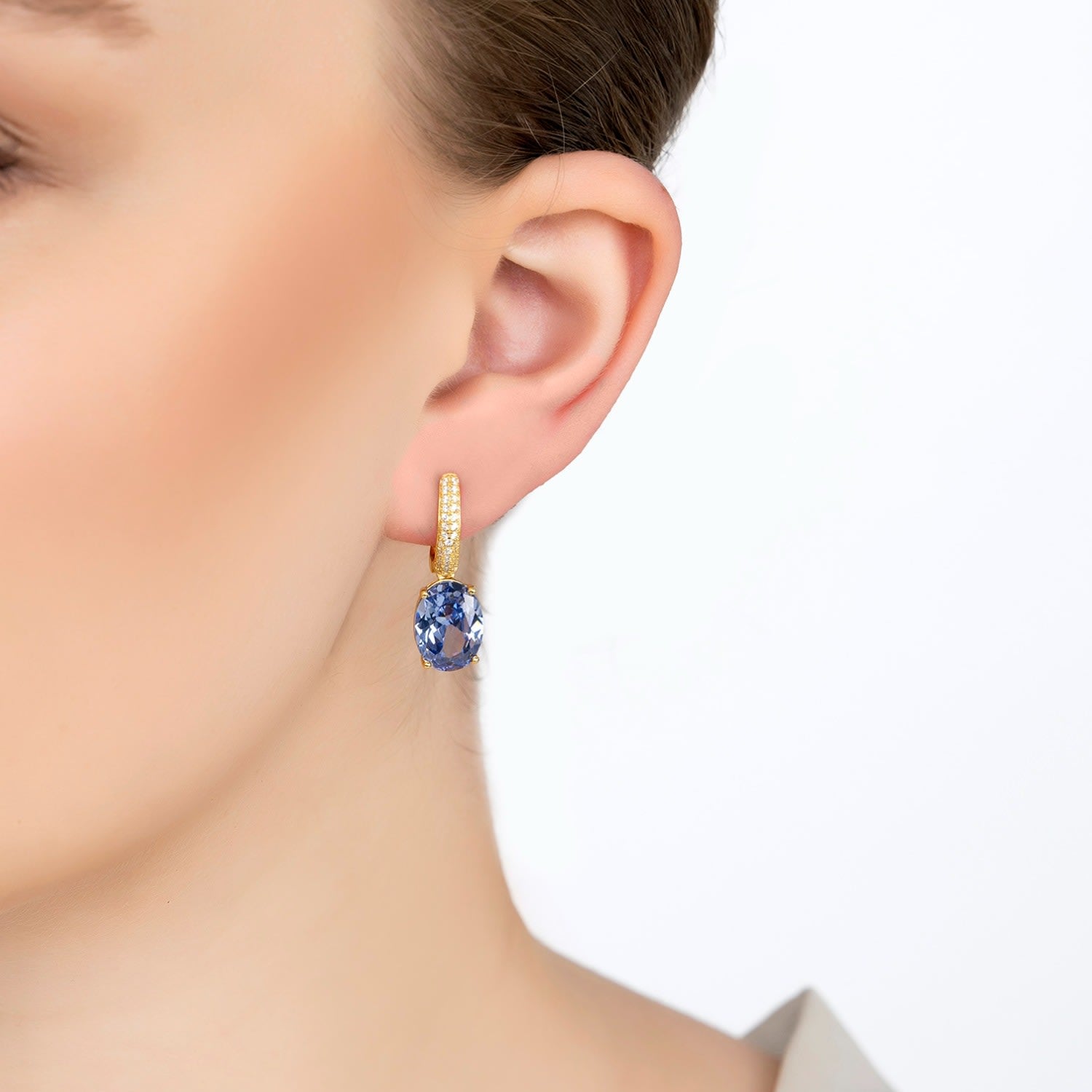Alexandra Oval Drop Earrings Gold Tanzanite