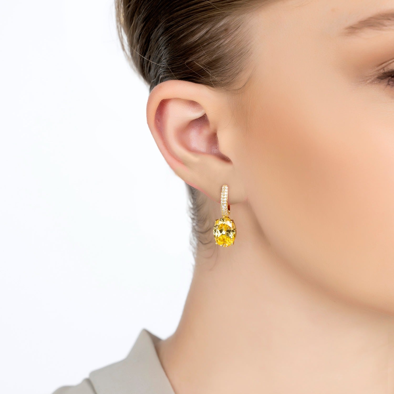 Alexandra Oval Drop Earrings Gold Yellow Topaz