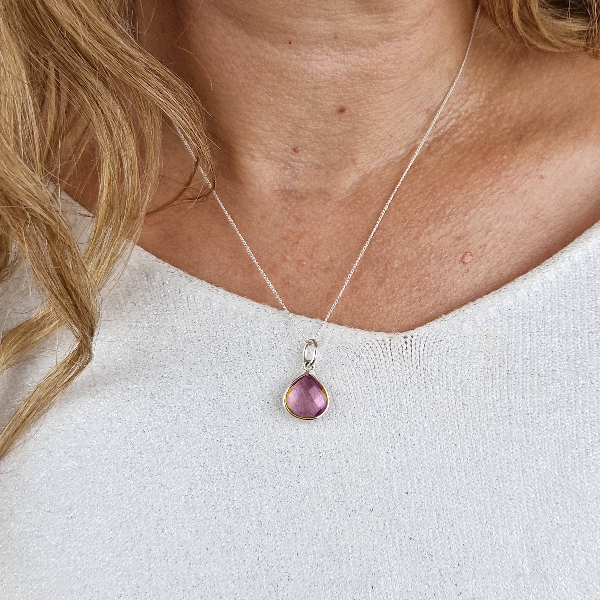 Alexandrite June Birthstone Purple Colour Changing June Birthstone Heart Charm Sterling Silver Necklace