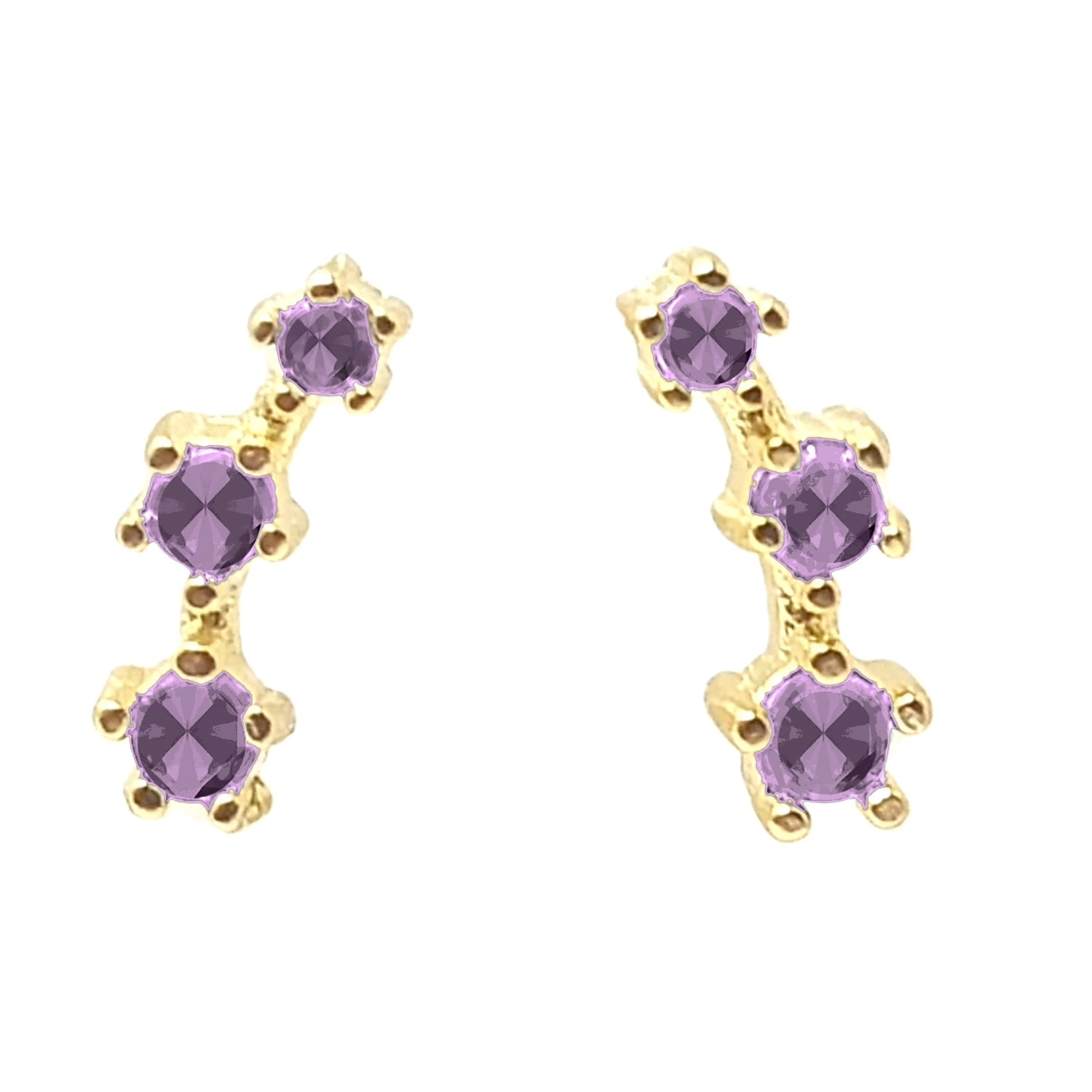 Alexandrite June Birthstone Climber Gold Plated Stud Earrings
