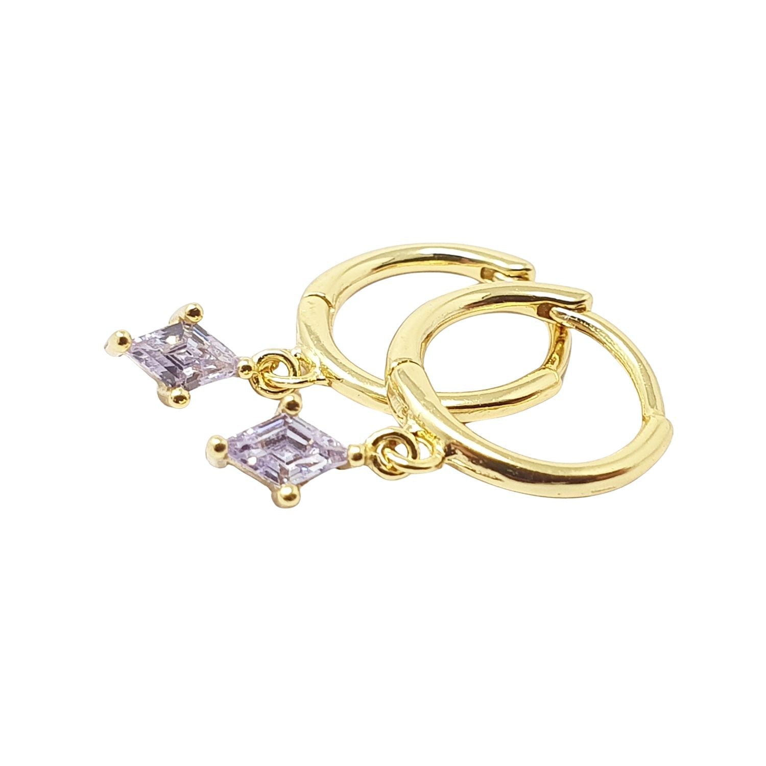 Alexandrite June Birthstone Delicate Gold Plated Dangle Hoops