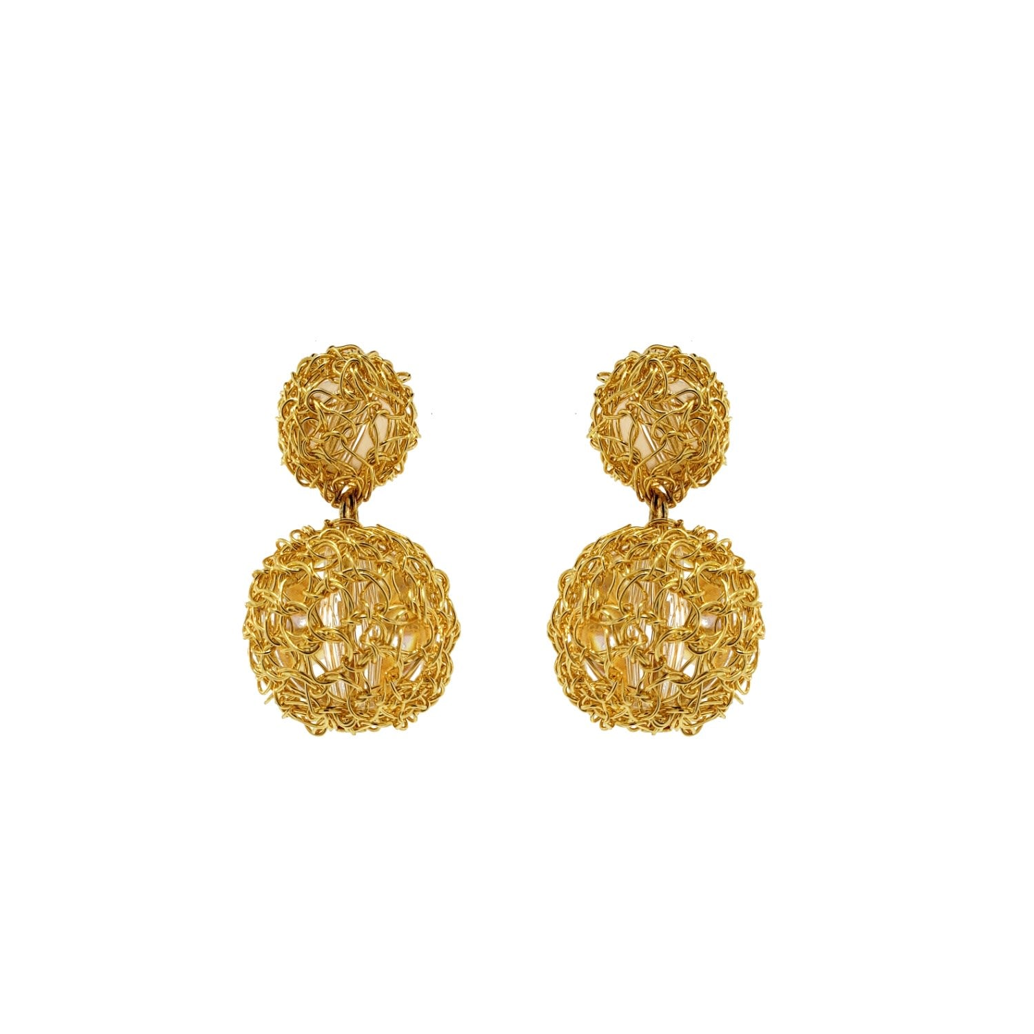 All Gold Sphere Duo Handmade Earrings