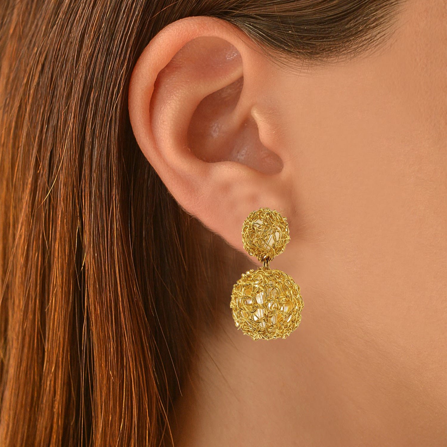All Gold Sphere Duo Handmade Earrings
