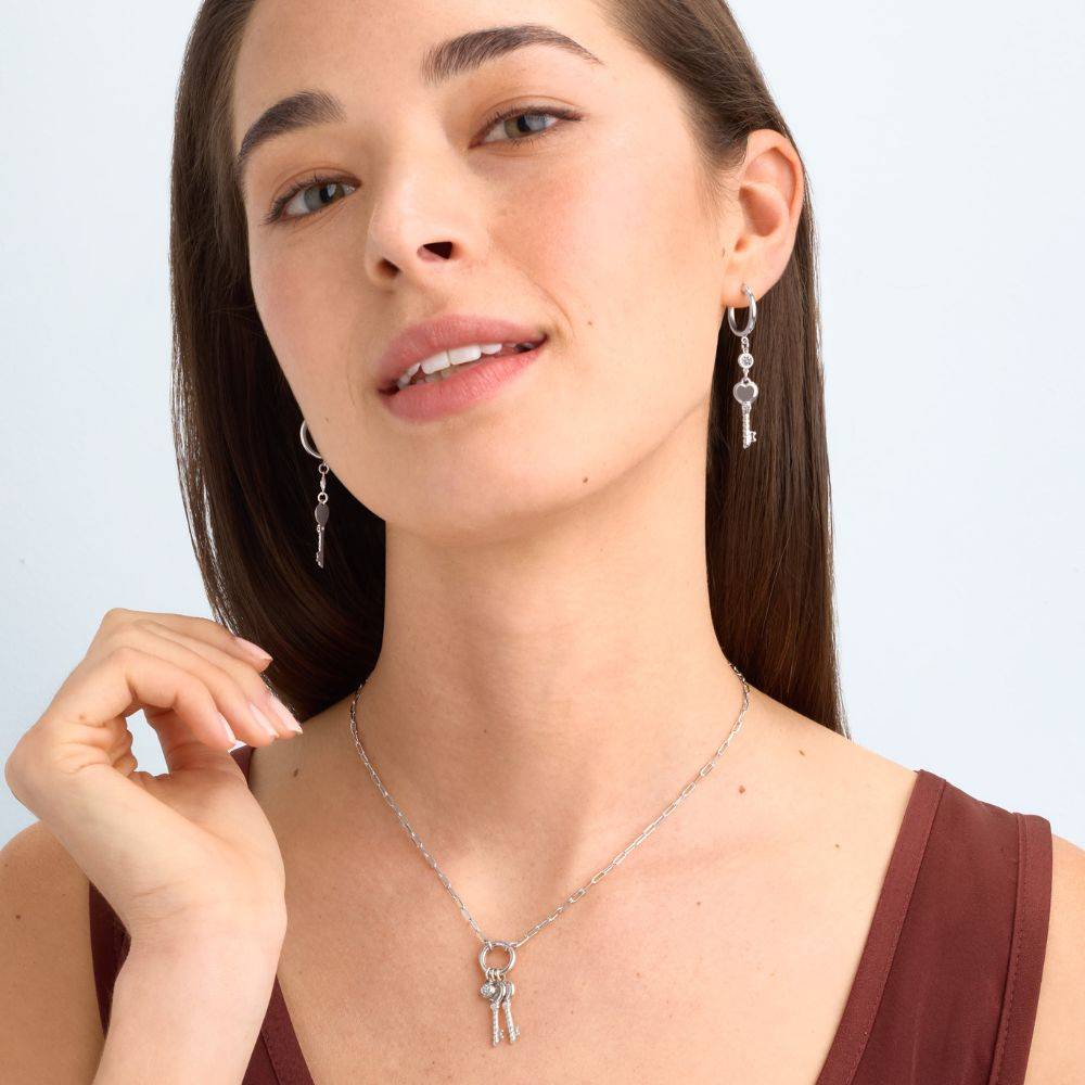 All Locked In Initial Diamond Necklace in Silver with Diamond Charm