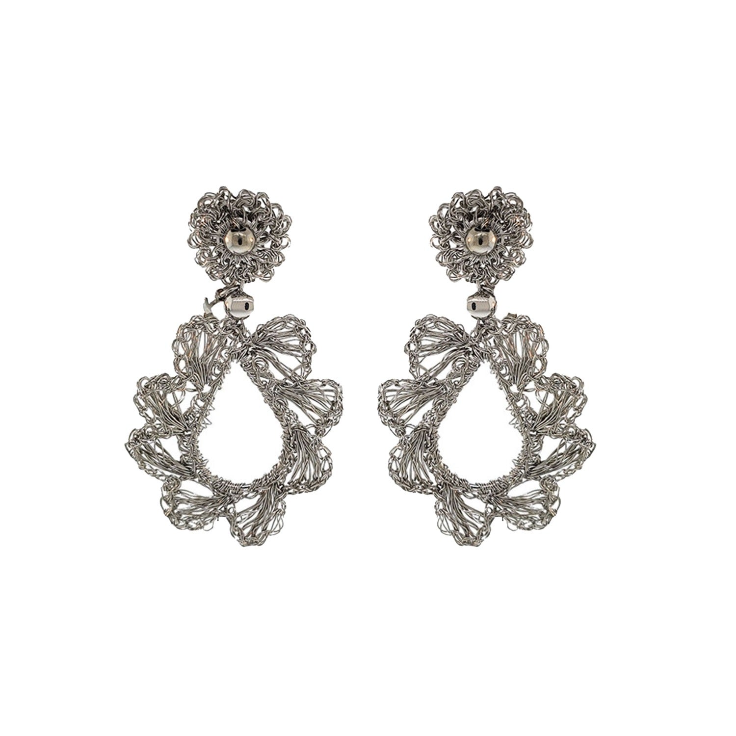 All Silver Audrey Dangle Handmade Crochet Earrings