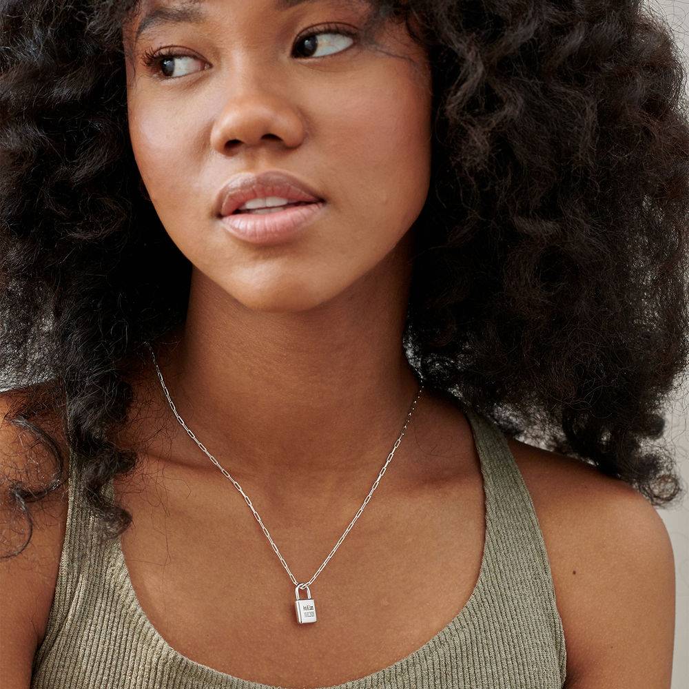 Allie Padlock Link Necklace in Sterling Silver - Lock Necklace