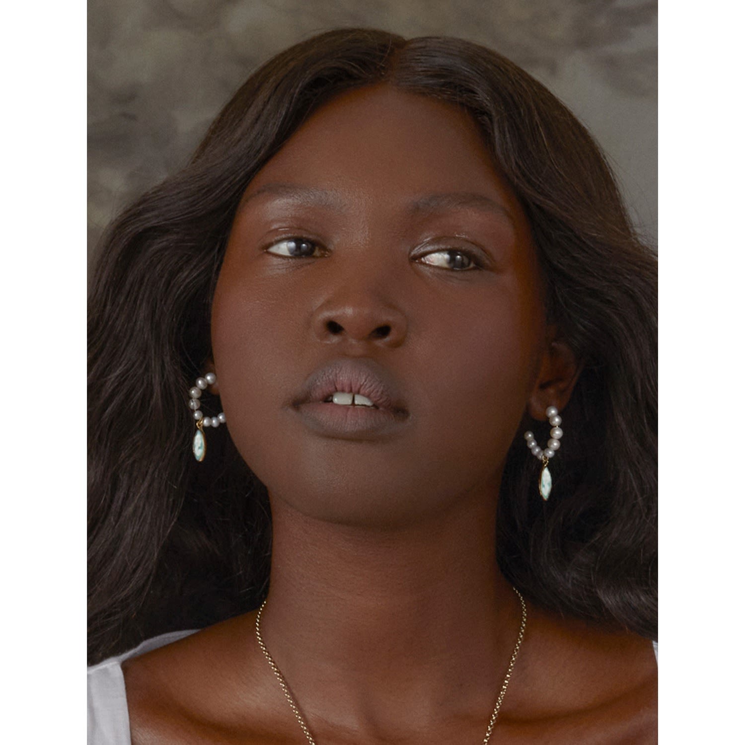 April Gold-Plated Pearl And Green Cameo Hoop Earrings