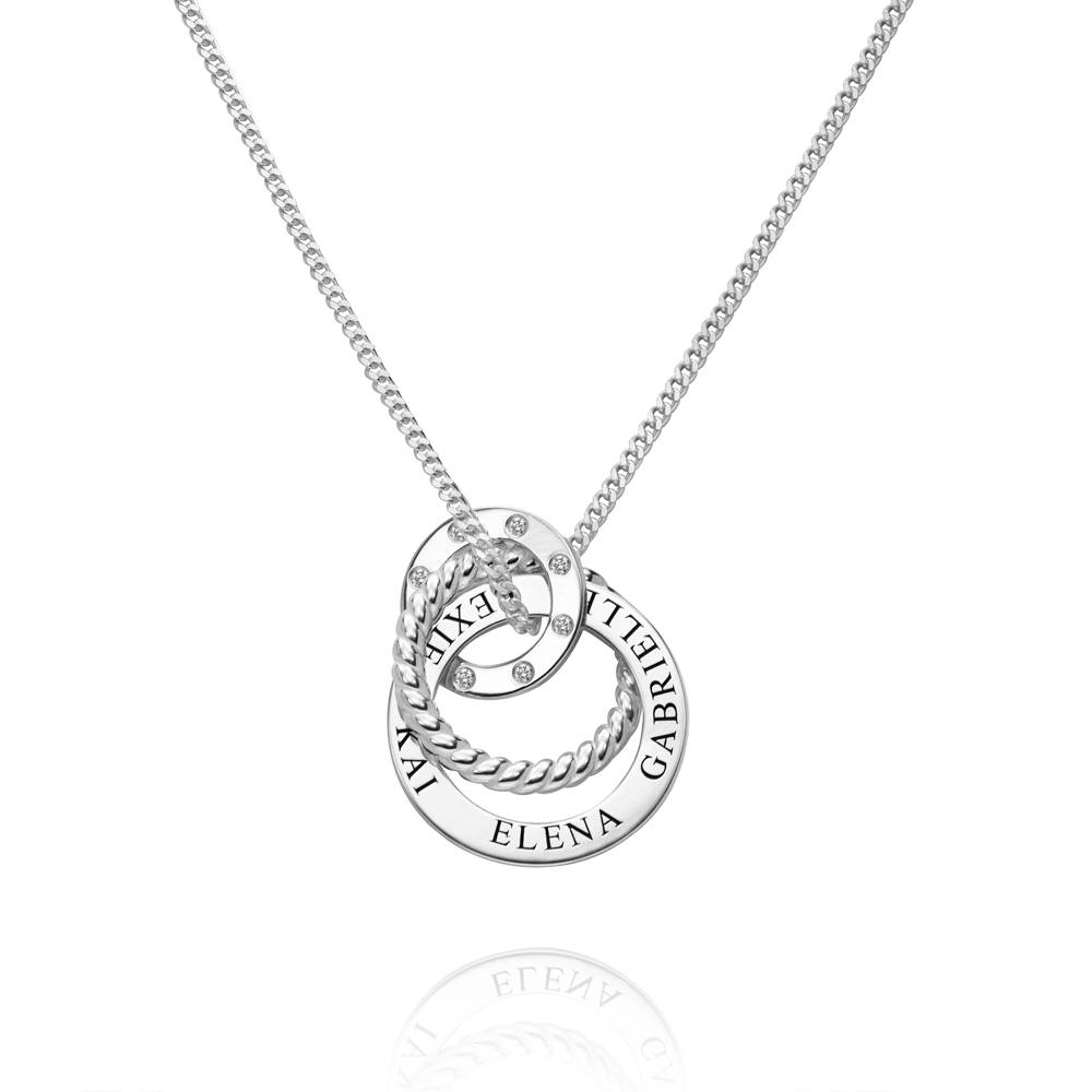 Alta Engraved Necklace with Diamonds in Sterling Silver