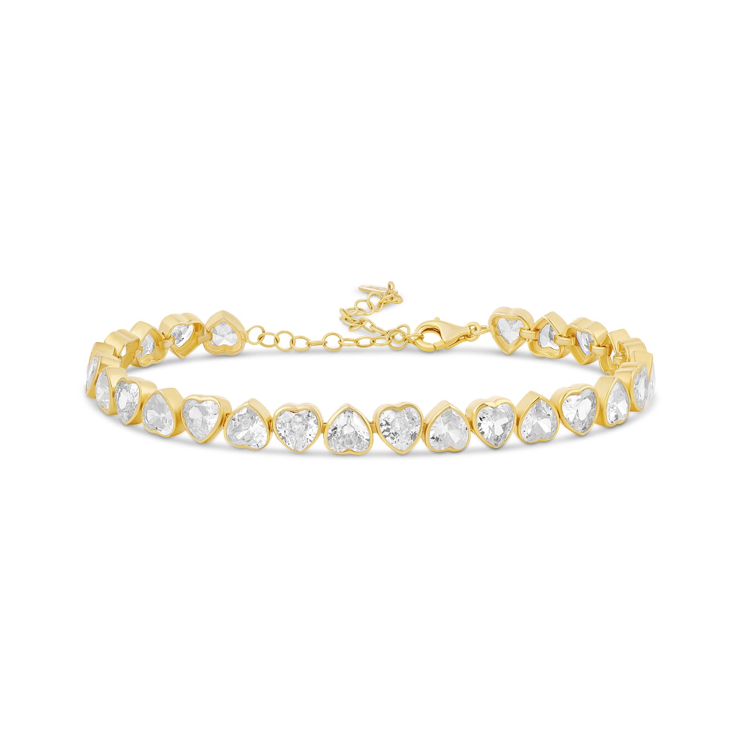 Alternating Bezel-Set Heart Tennis Bracelet - Gold