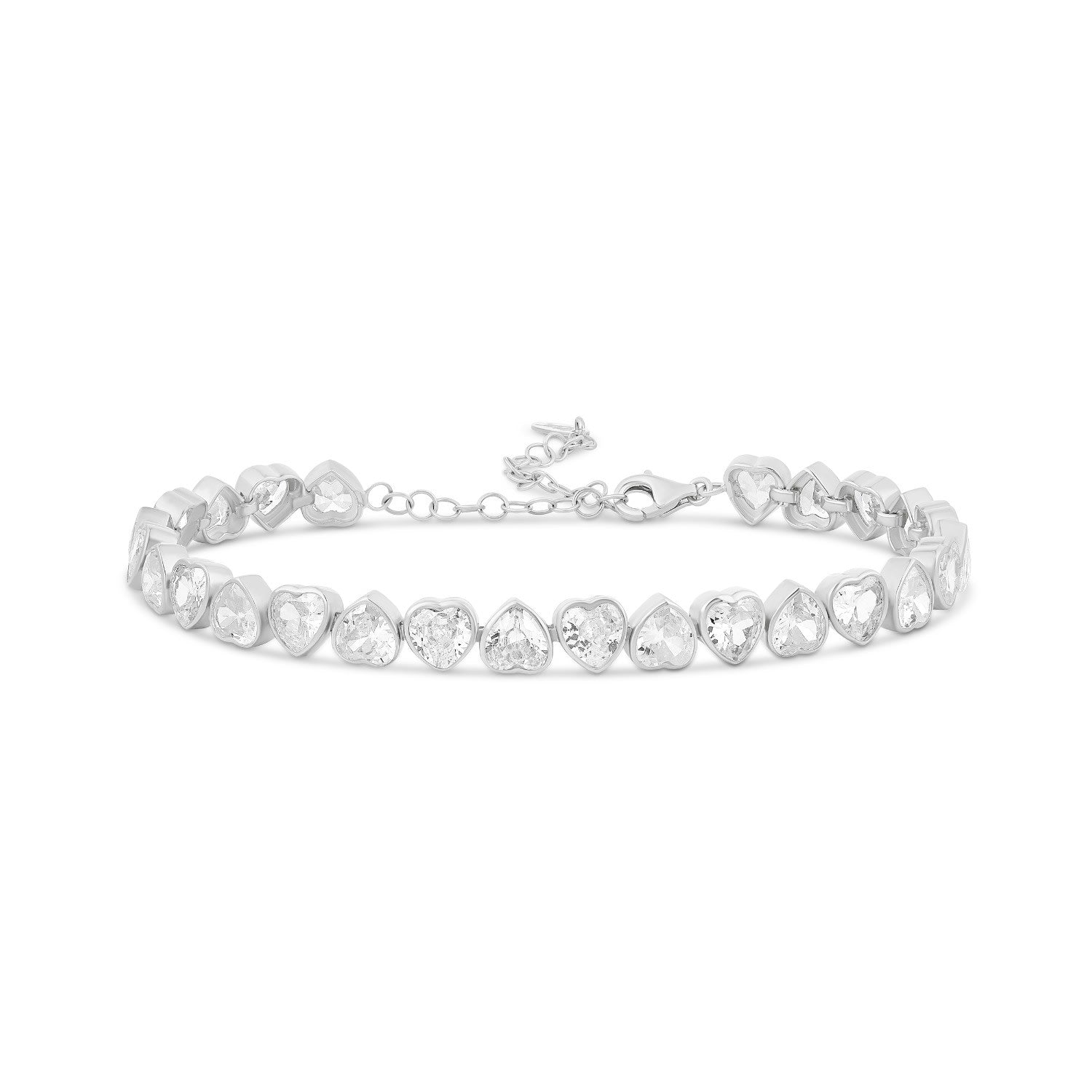 Alternating Bezel-Set Heart Tennis Bracelet - Silver