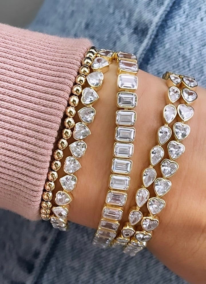 Bezel Set Emerald Tennis Statement Bracelet - Gold