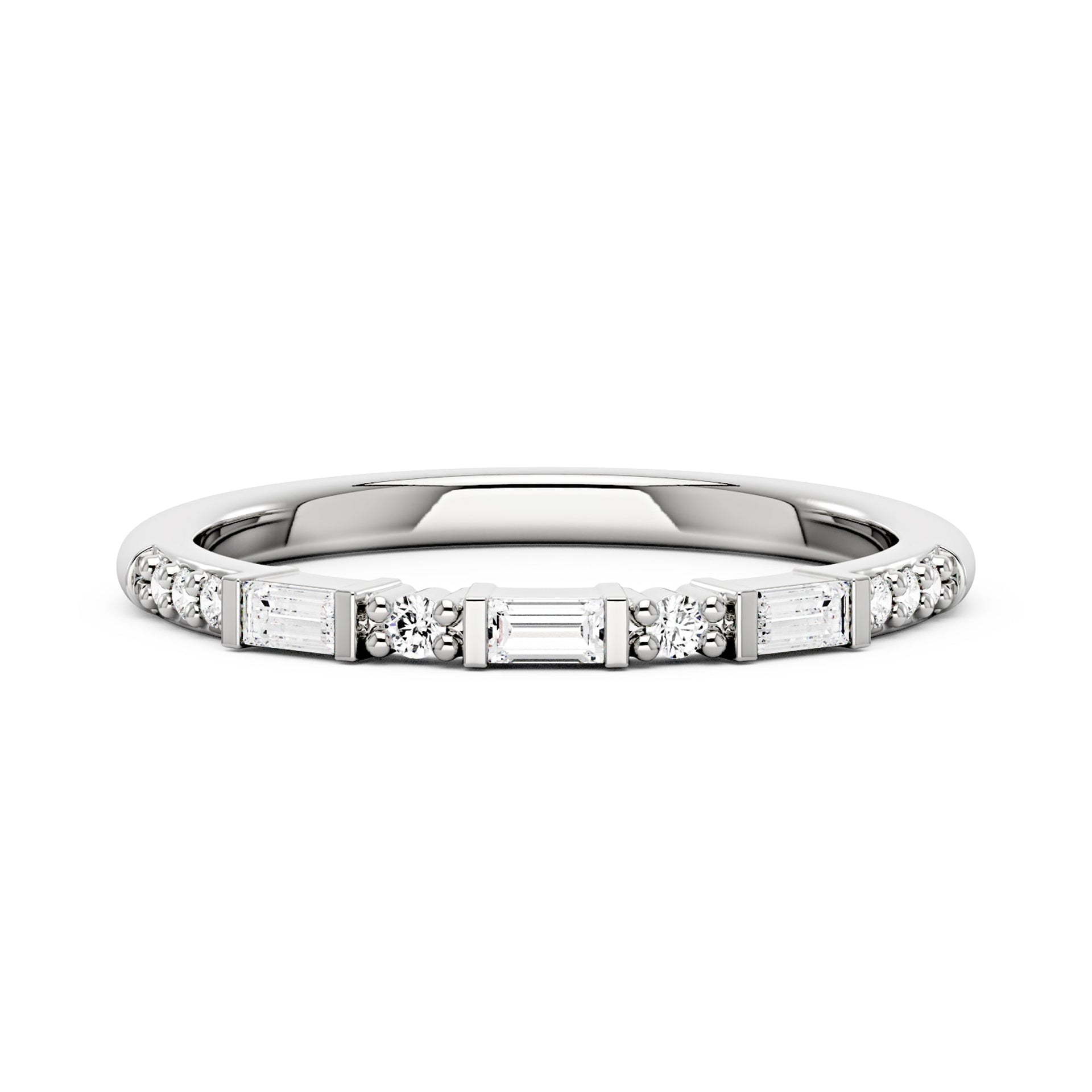 Art Deco Emerald Round Moissanite Half Eternity Band
