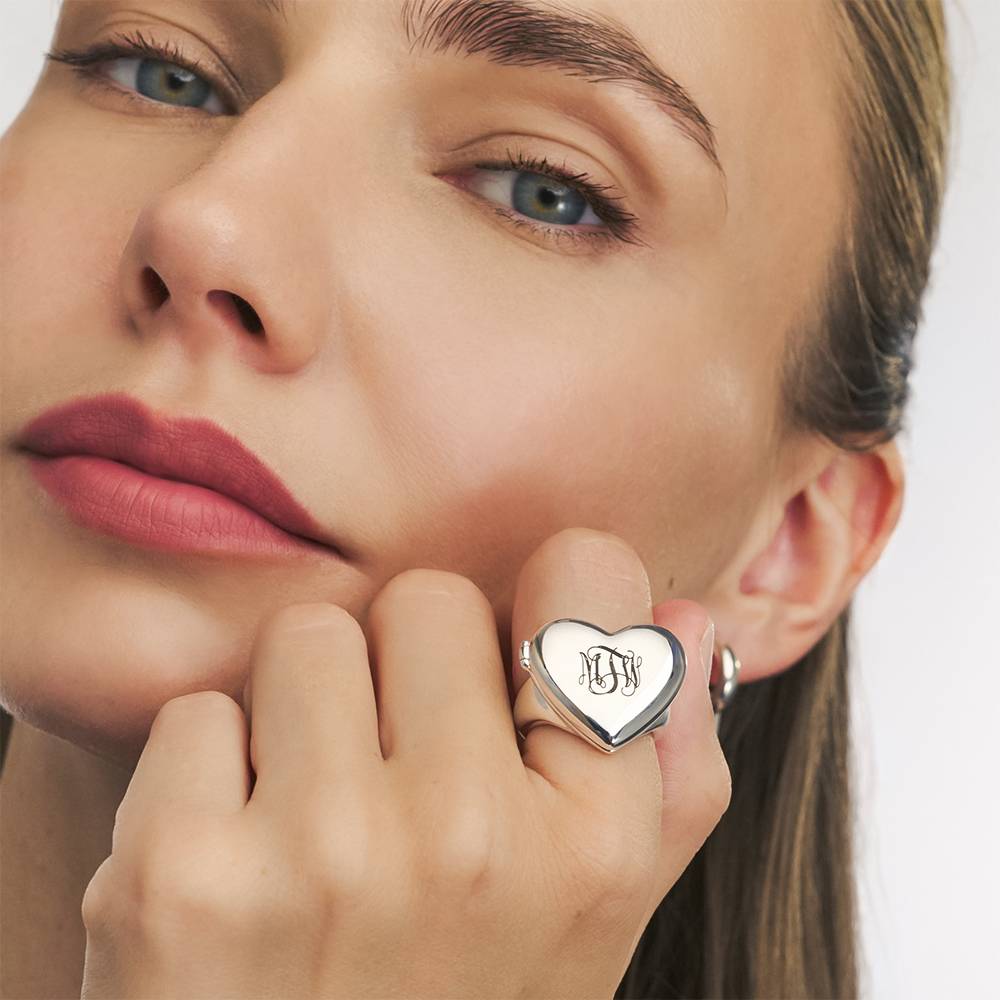 Always in My Heart Photo Monogram Ring in Silver Finish - Image ring