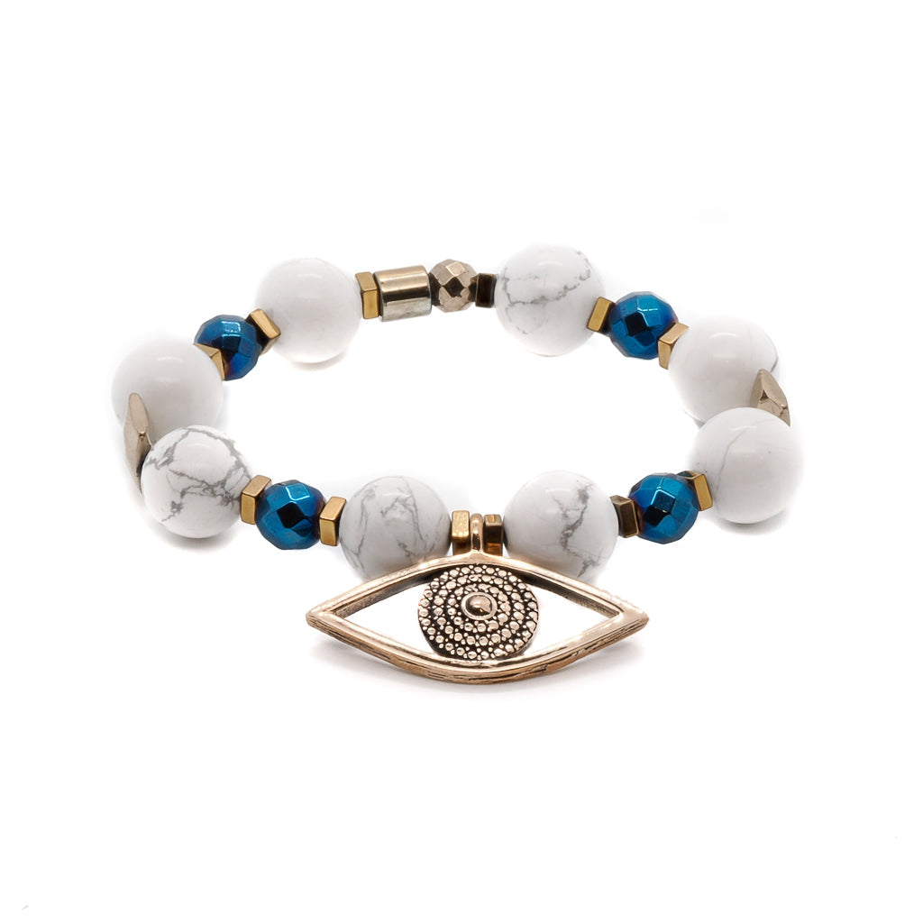 Always Protected White Howlite Beaded Evil Eye Bracelet - White