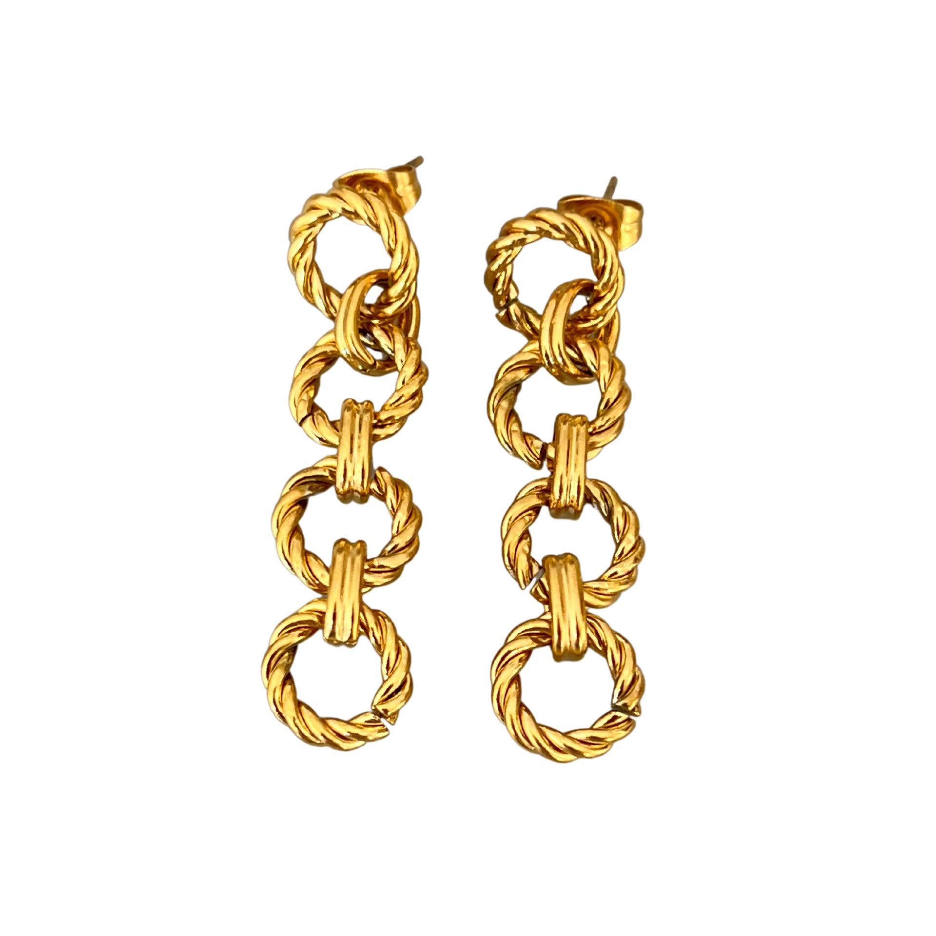 Gold Twist Link Chain Earrings