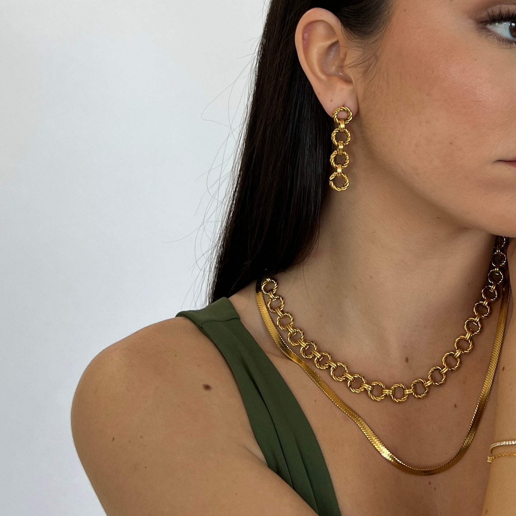 Gold Twist Link Chain Earrings