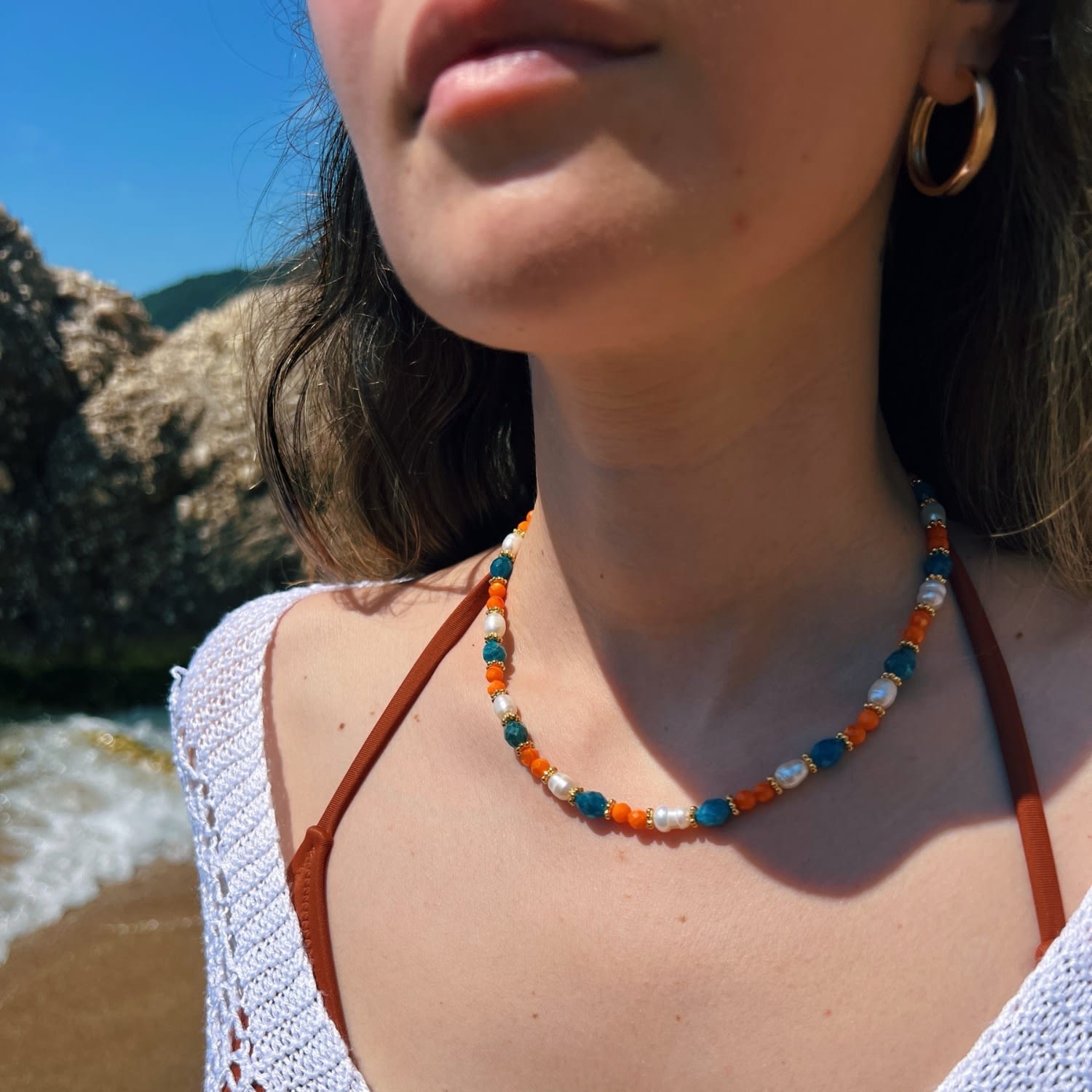 Amara Apatite & Pearl Beaded Necklace