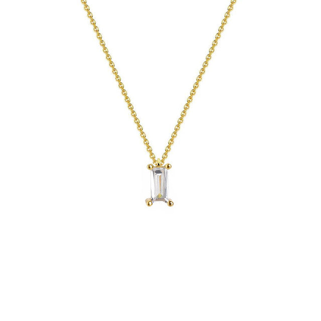 Gold Solitaire Emerald Cut Pendant Necklace