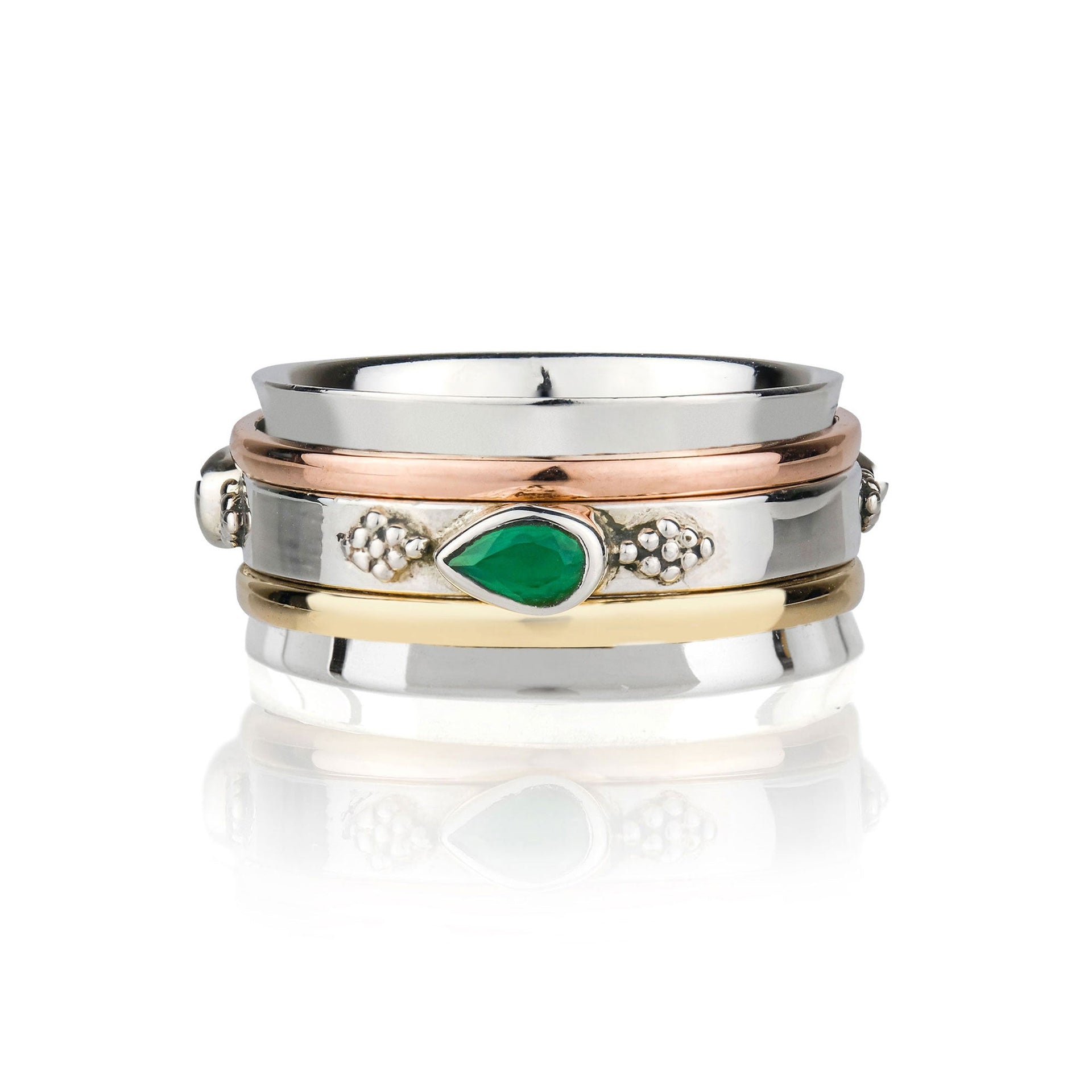 Amara Bliss Silver Spinning Ring - Green Onyx