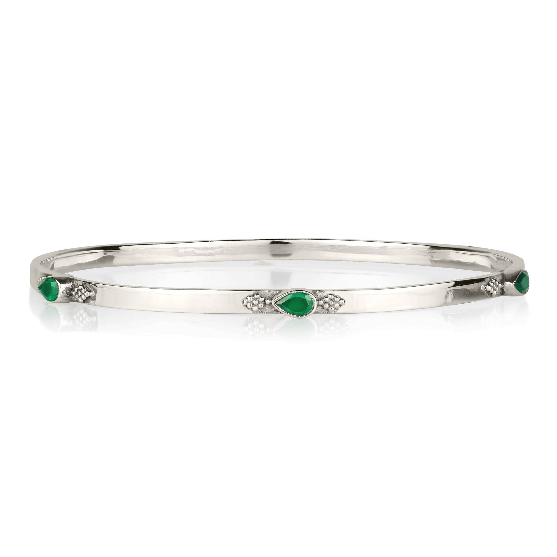Amara Bliss Silver Stacking Bangle - Green Onyx