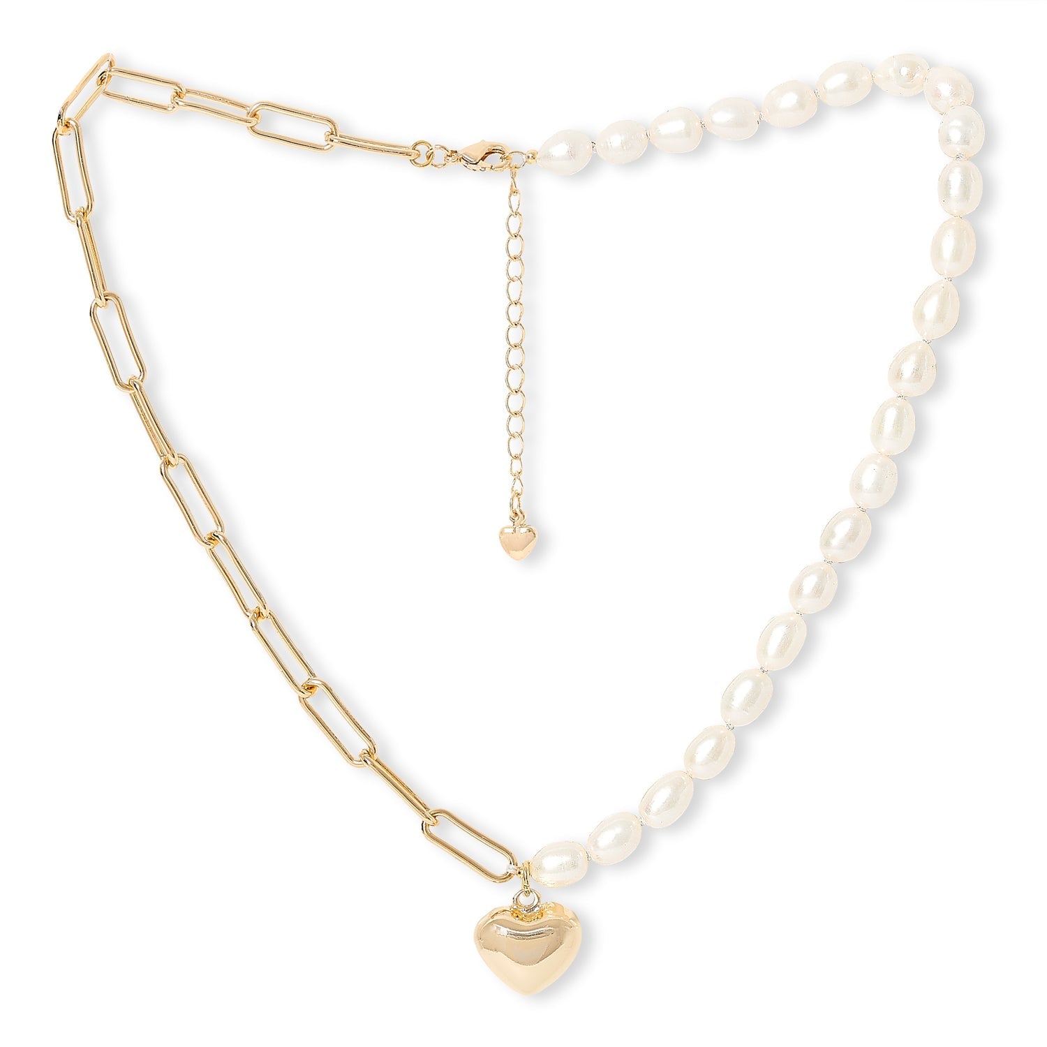 Amare Oval Cultured Freshwater Pearl & Gold Chain Necklace With Gold Heart