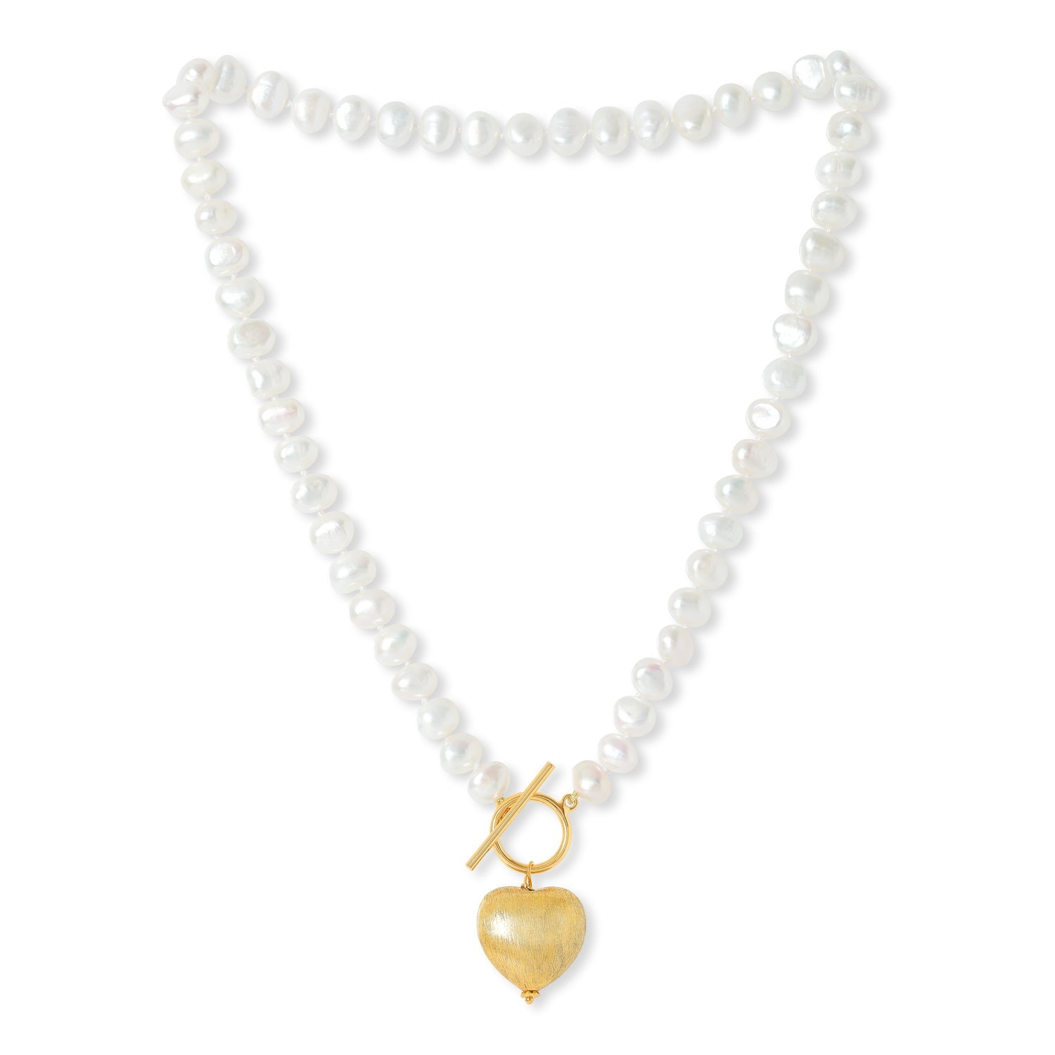 Amare Single Strand White Irregular Cultured Freshwater Pearl Necklace With Gold Brushed Heart