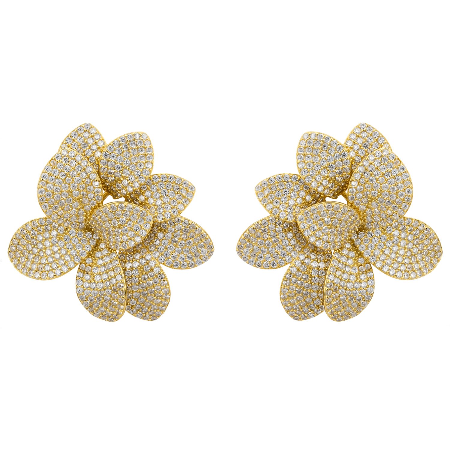 Amaryllis Flower Large Stud Earrings Gold