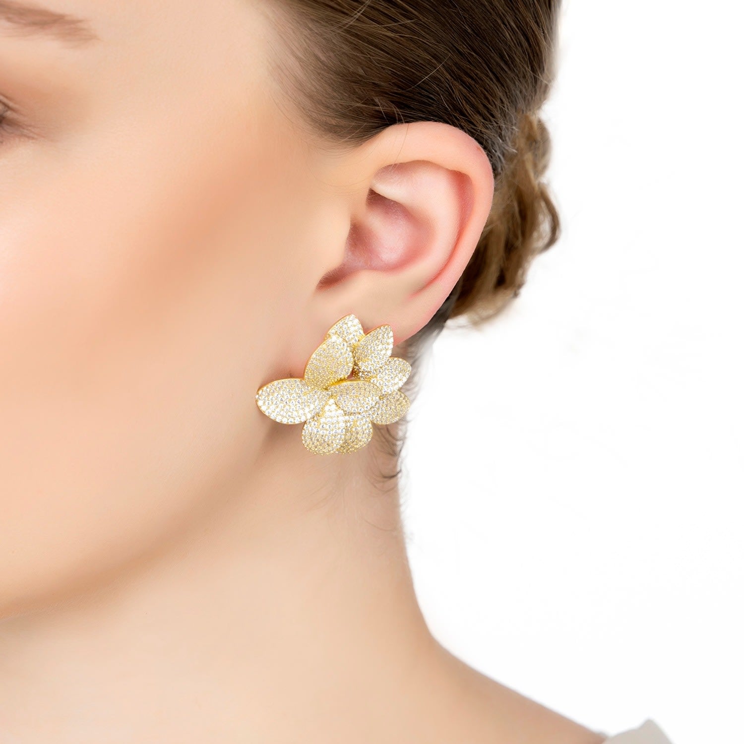 Amaryllis Flower Large Stud Earrings Gold