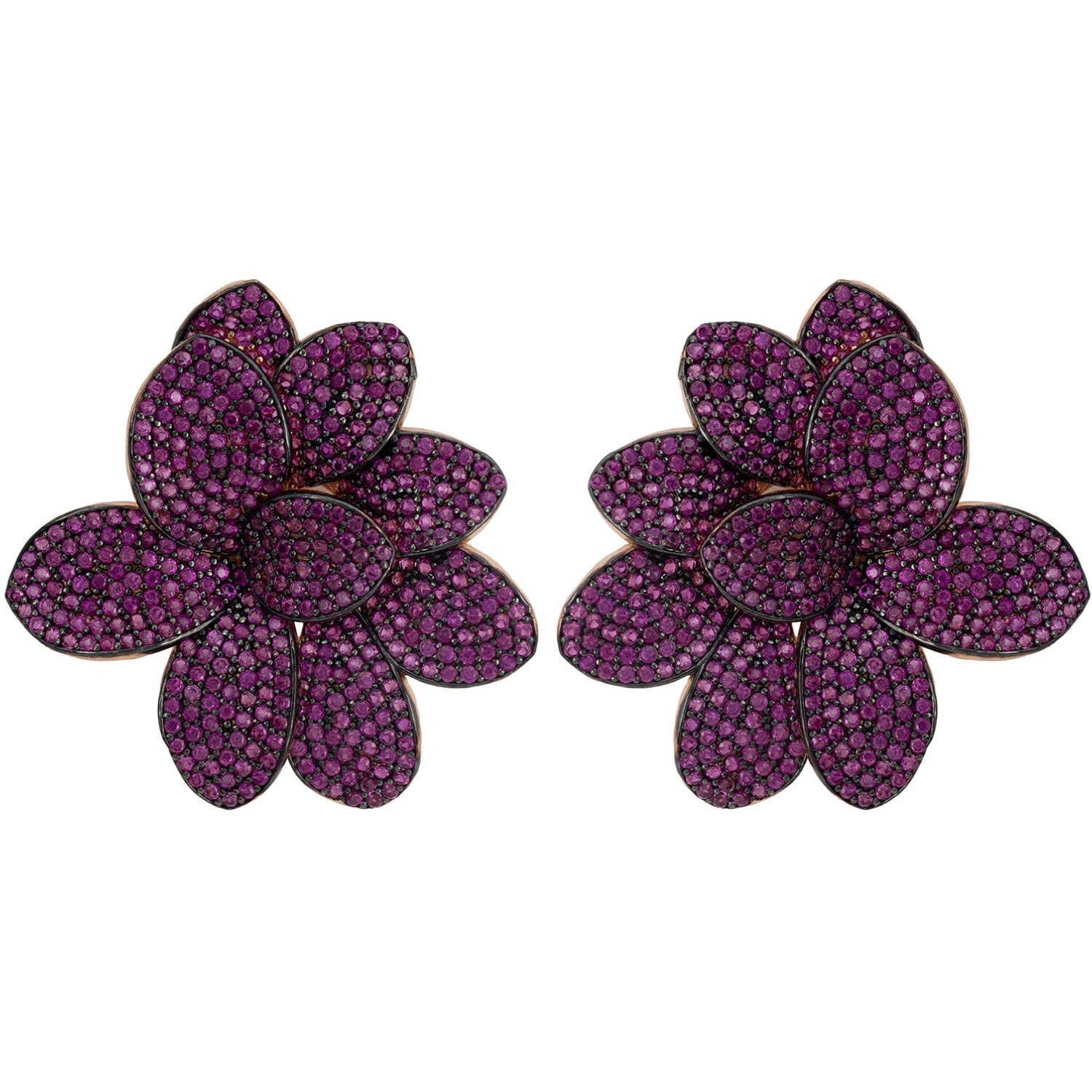 Amaryllis Flower Large Stud Earrings Rosegold Ruby