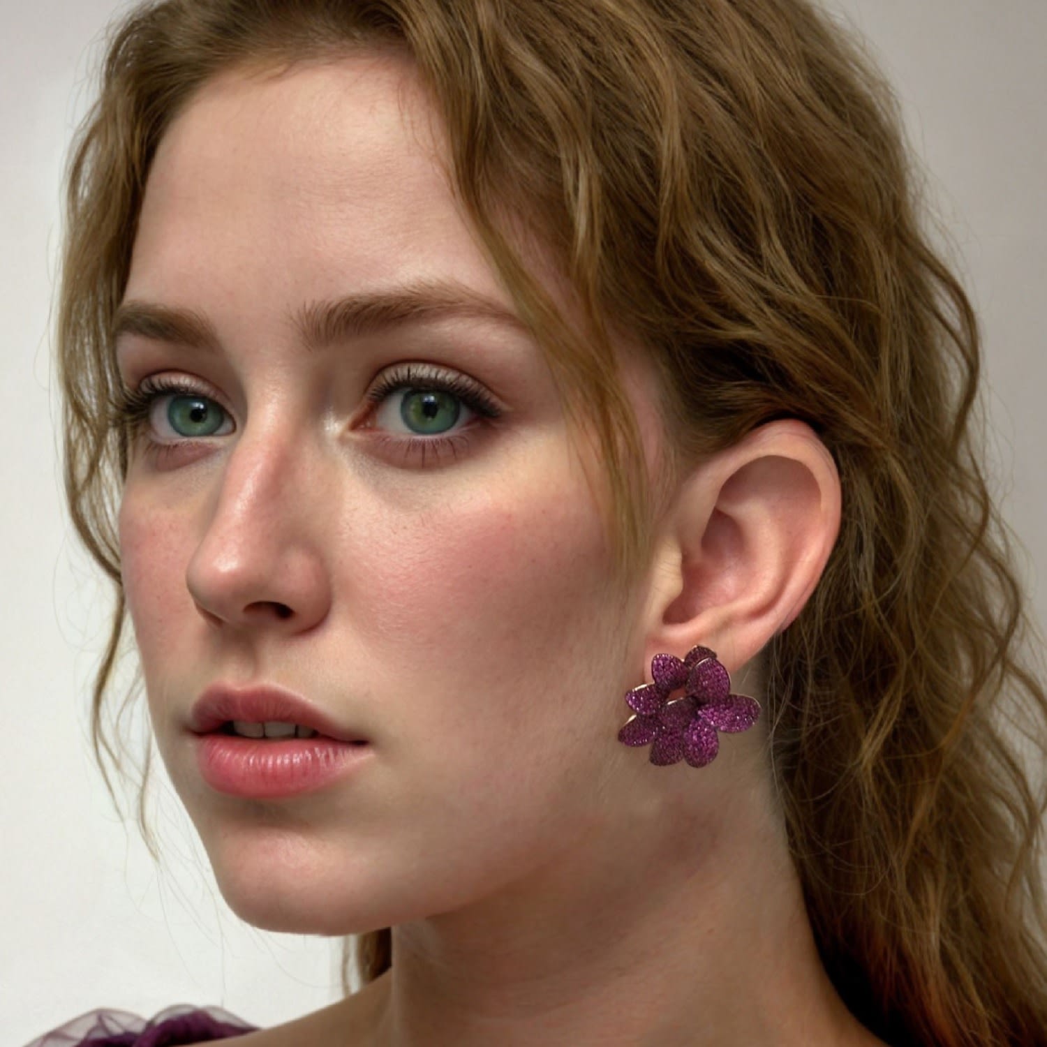 Amaryllis Flower Large Stud Earrings Rosegold Ruby