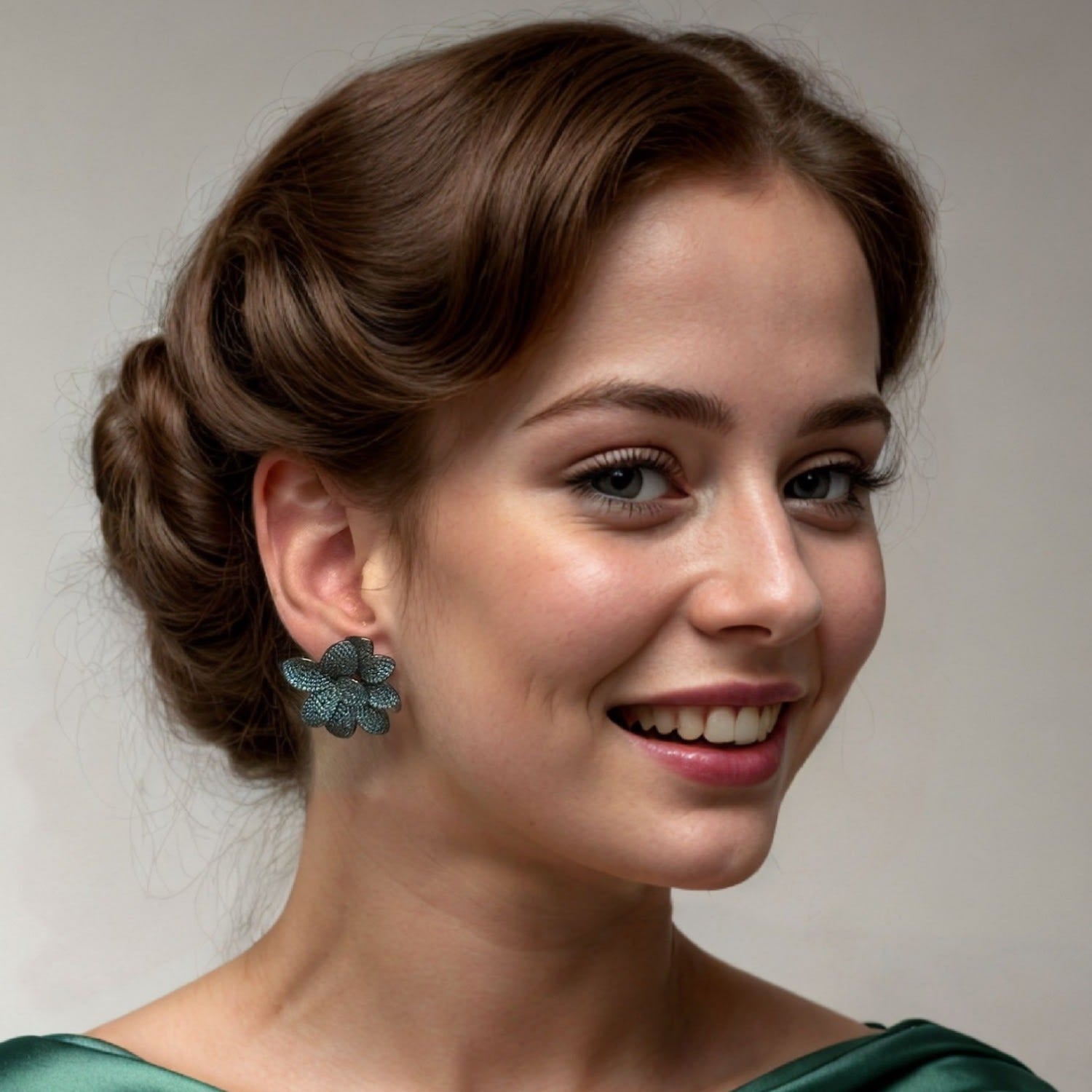 Amaryllis Flower Large Stud Earrings Silver Aqua