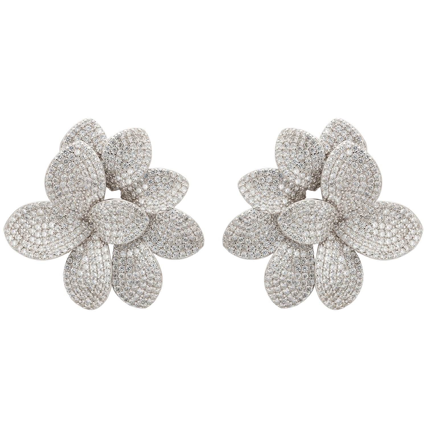 Amaryllis Flower Large Stud Earrings Silver