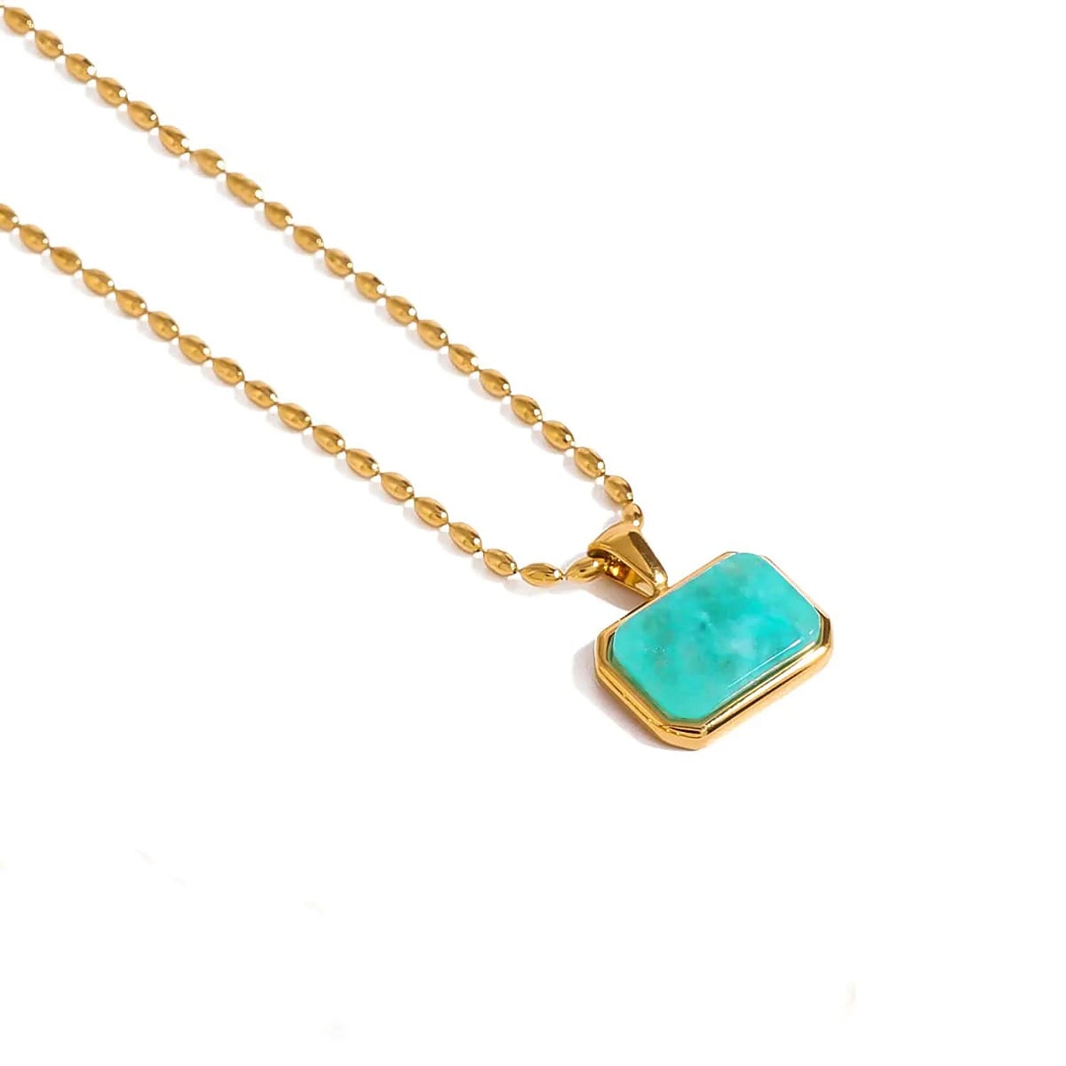 Amazonite Gemstone Green Sea Radiant Gold Statement Layering Necklace Charm