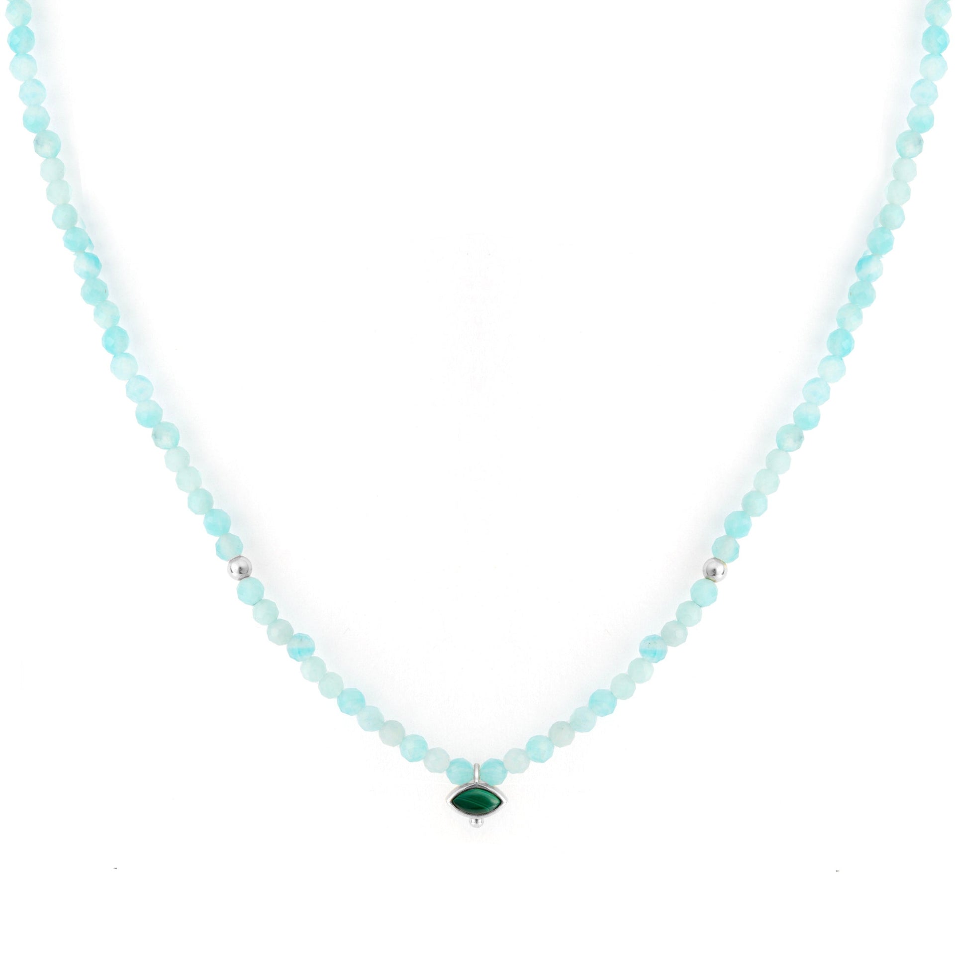 Amazonite & Malachite Eye Beaded Necklace Sterling Silver