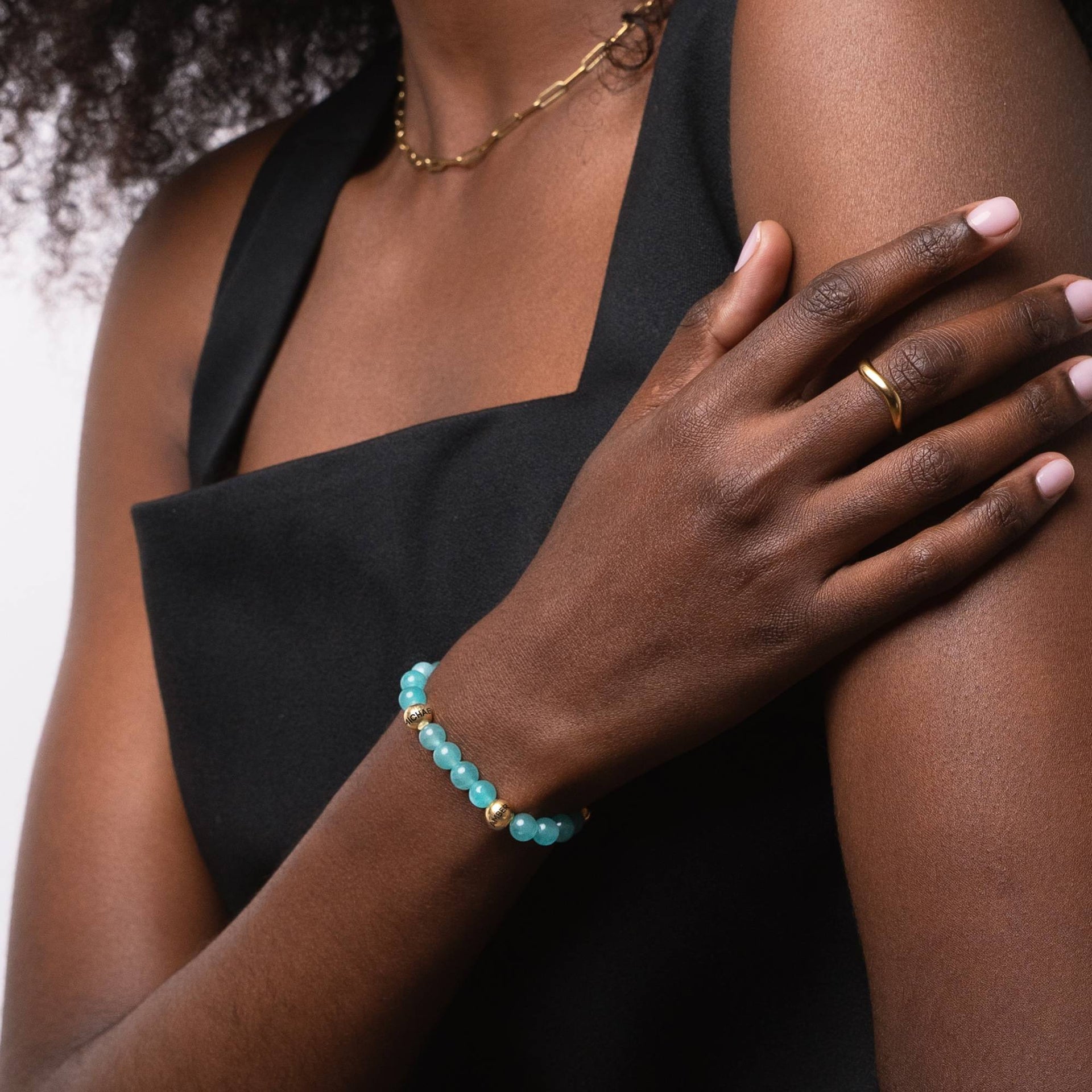 Amazonite Semi-Precious Balance Bead Bracelet in 18K Gold Vermeil