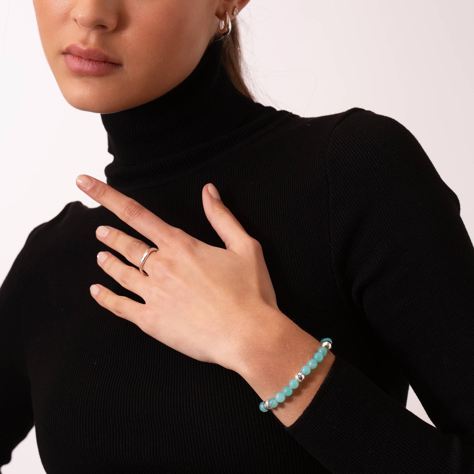 Amazonite Semi-Precious Balance Bead Bracelet in Sterling Silver