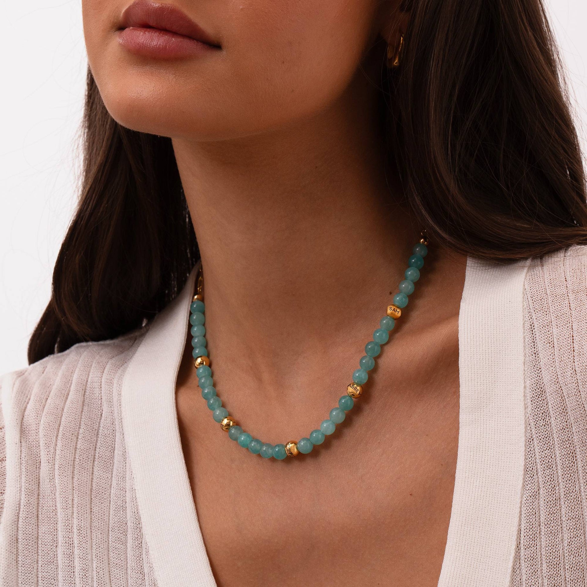 Amazonite Semi-Precious Balance Bead Necklace in 18K Gold Vermeil