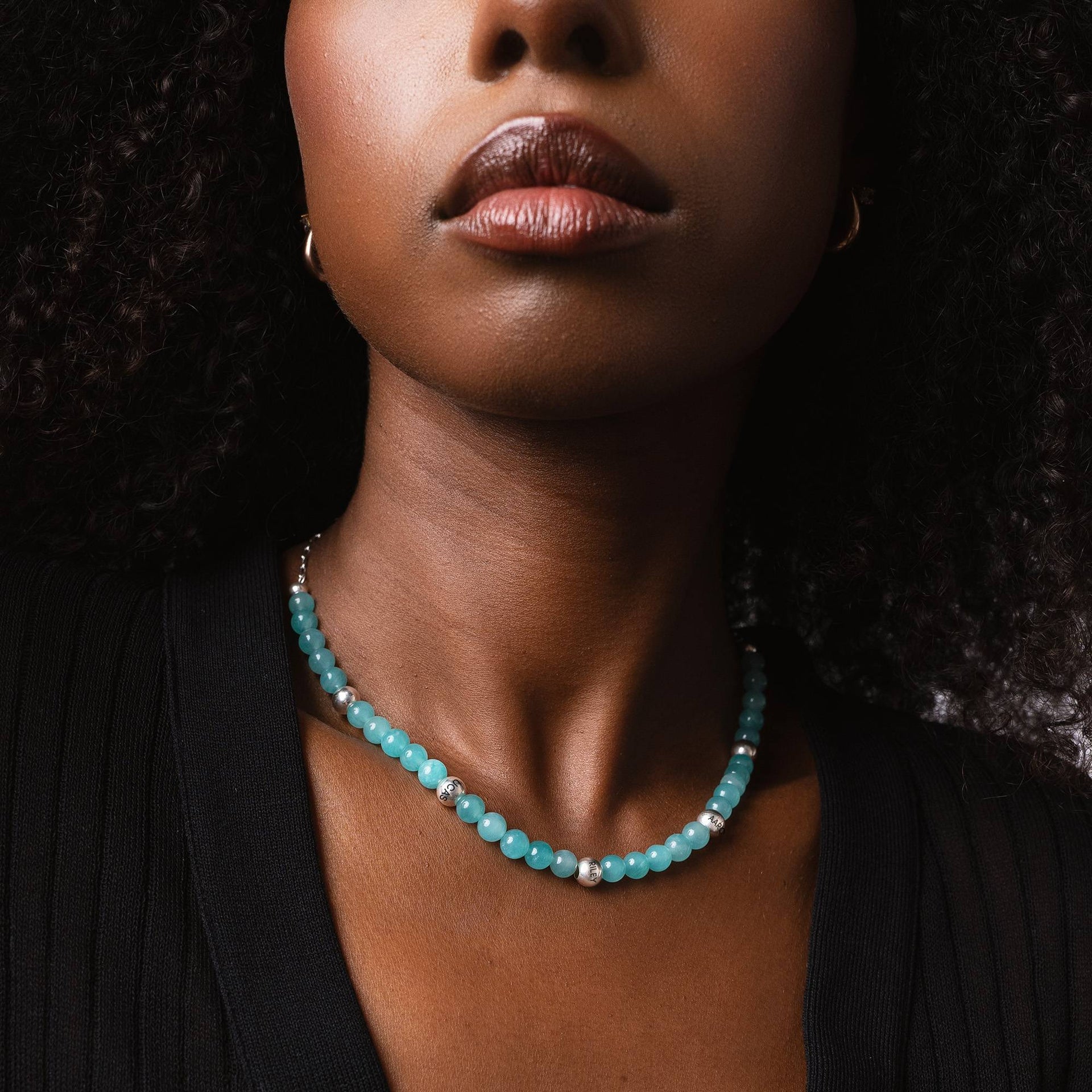 Amazonite Semi-Precious Balance Bead Necklace in Sterling Silver